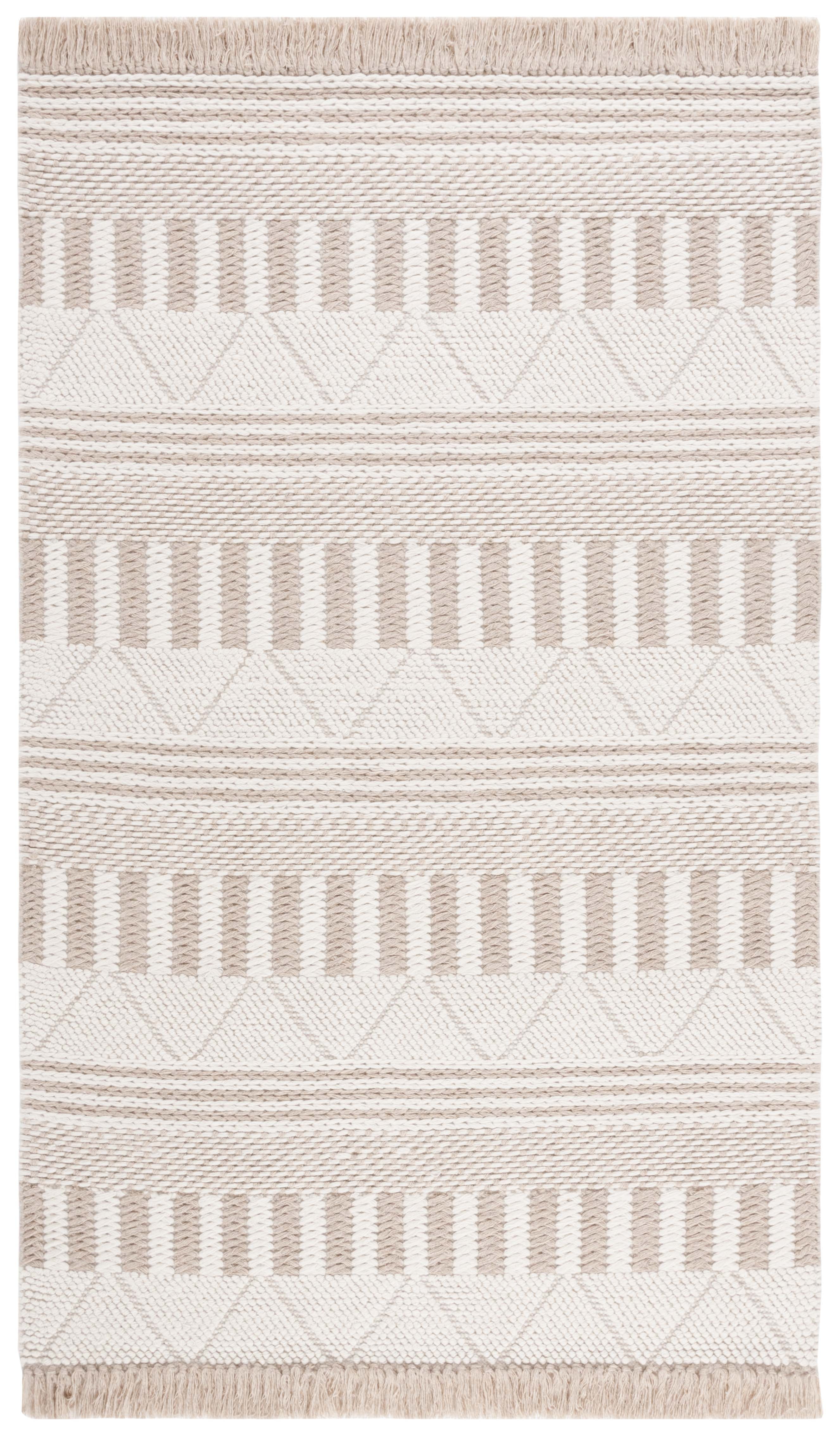 Ivory and Taupe Flat Woven Wool Rectangular Area Rug