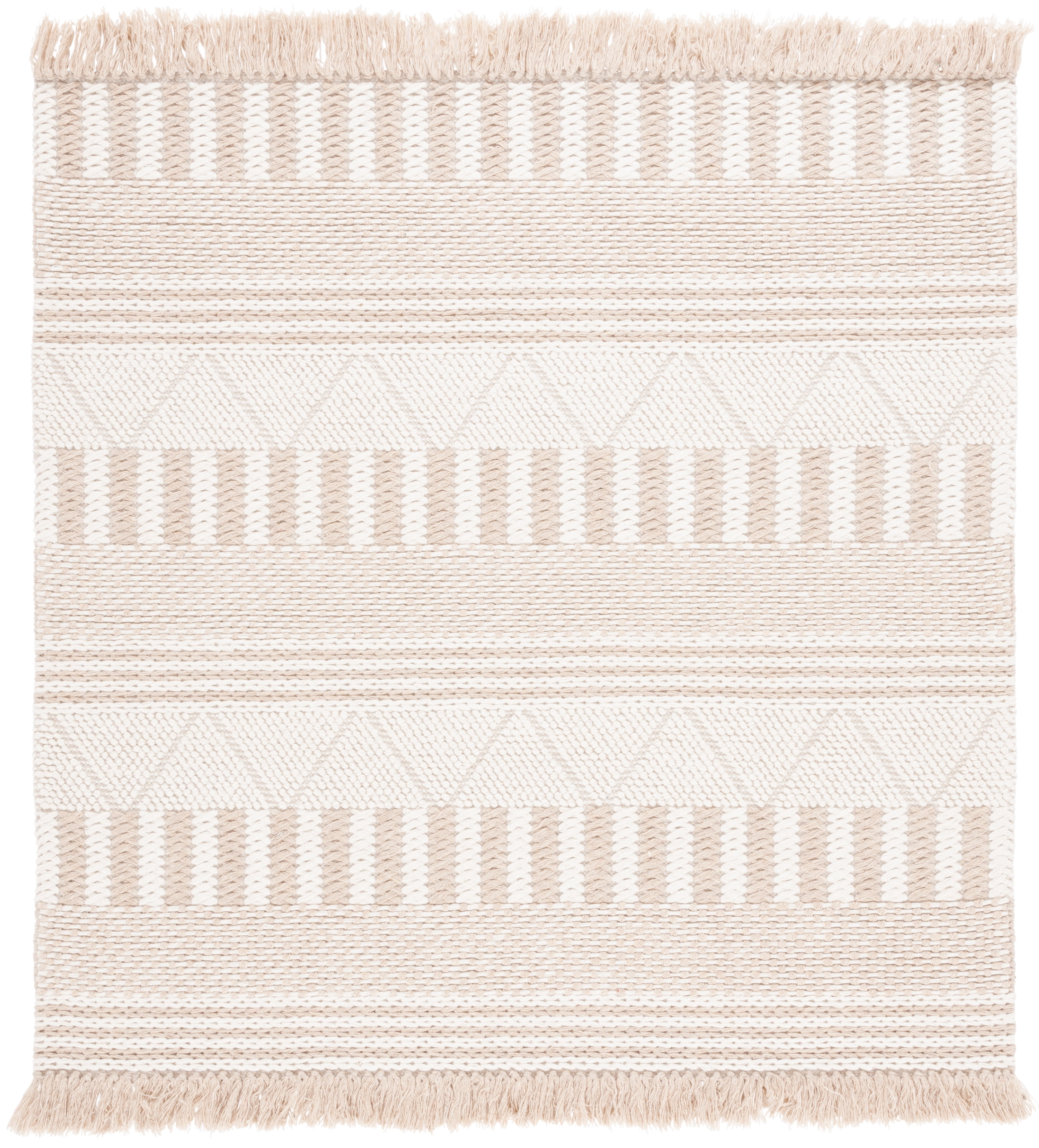 Ivory and Taupe Flat Woven Wool Square Rug, 6' x 6'