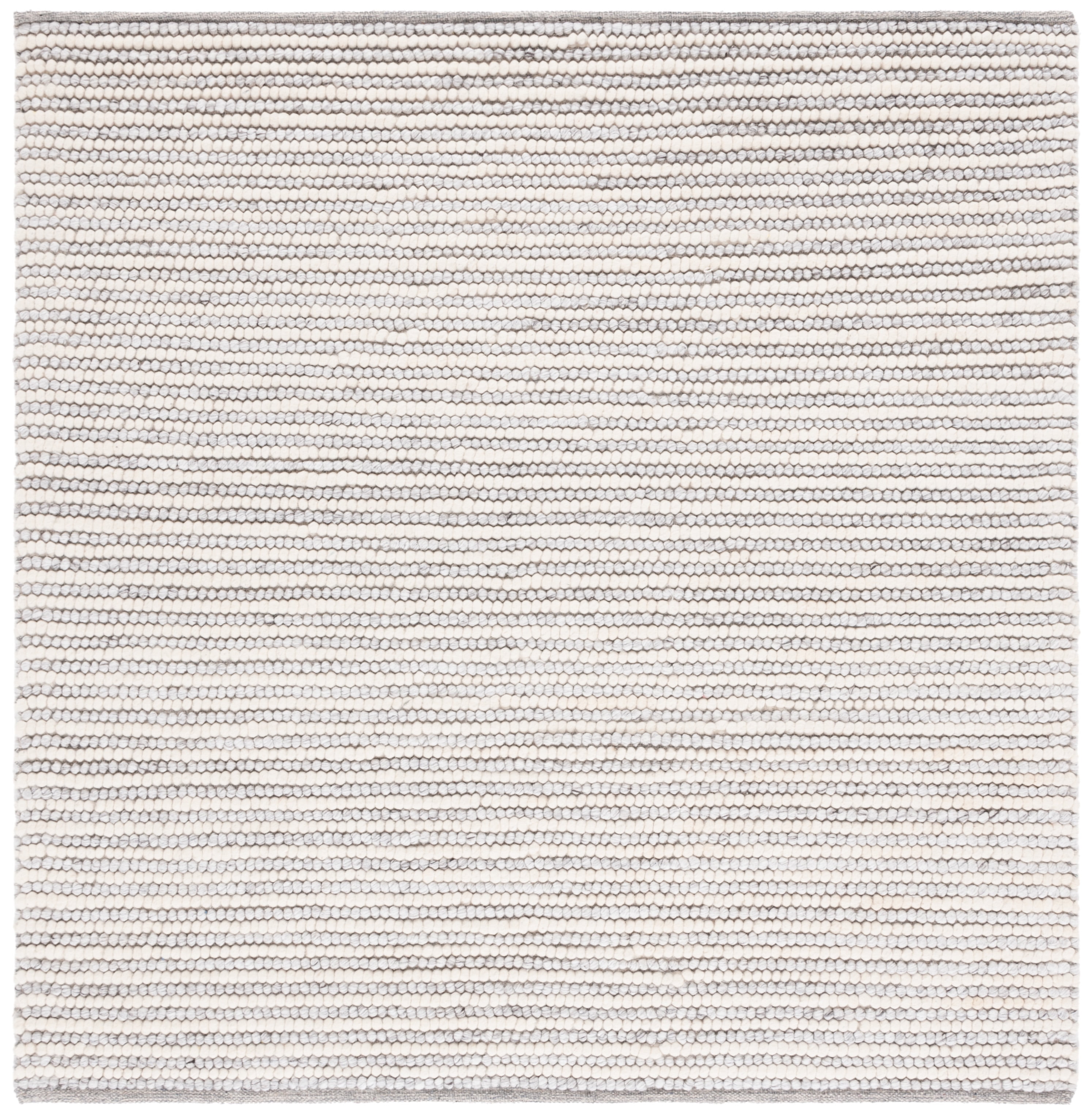Ivory and Light Grey Handmade Wool Square Rug, 6' x 6'