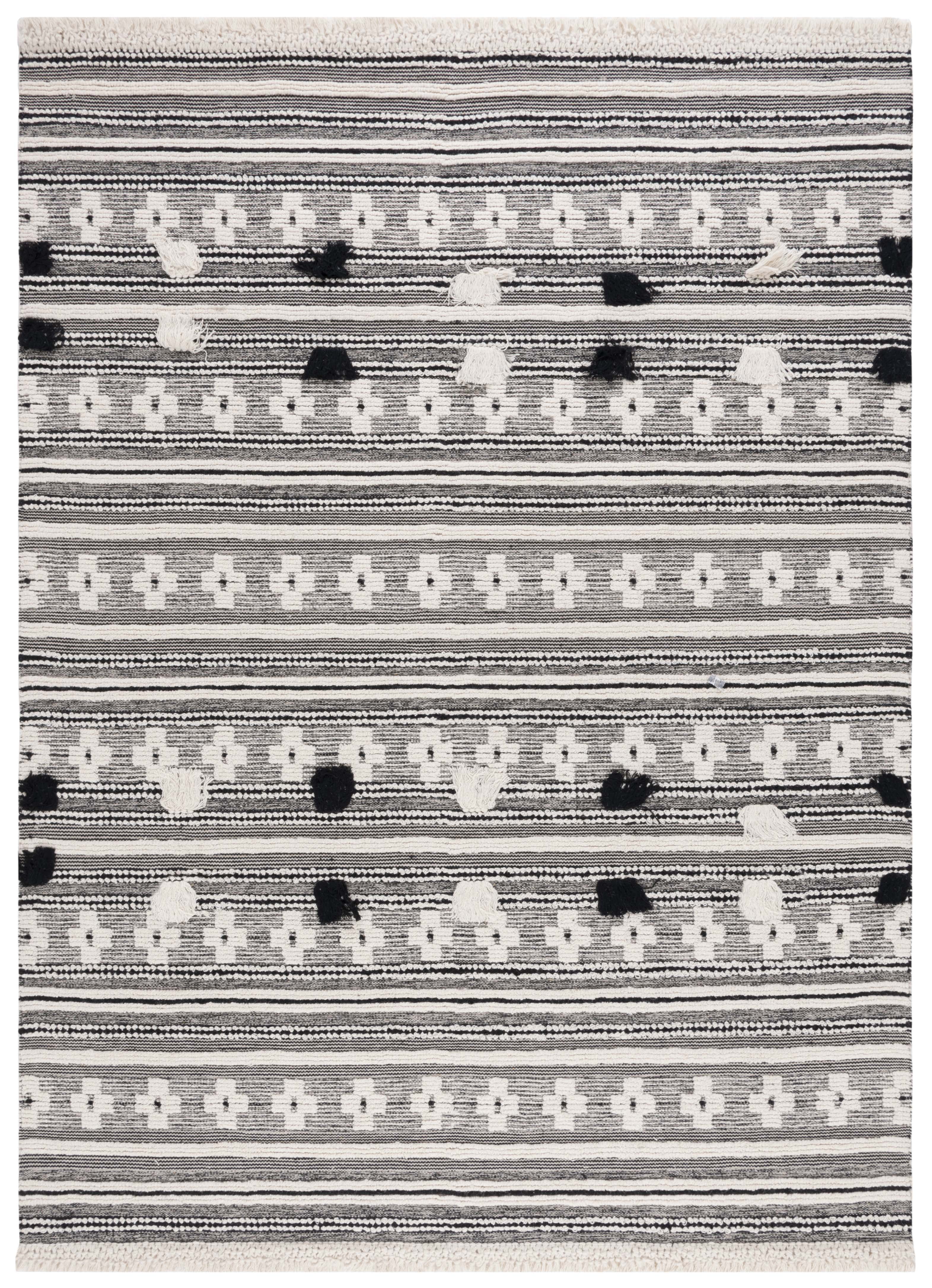 Handmade Black and Ivory Wool Flat Woven Area Rug