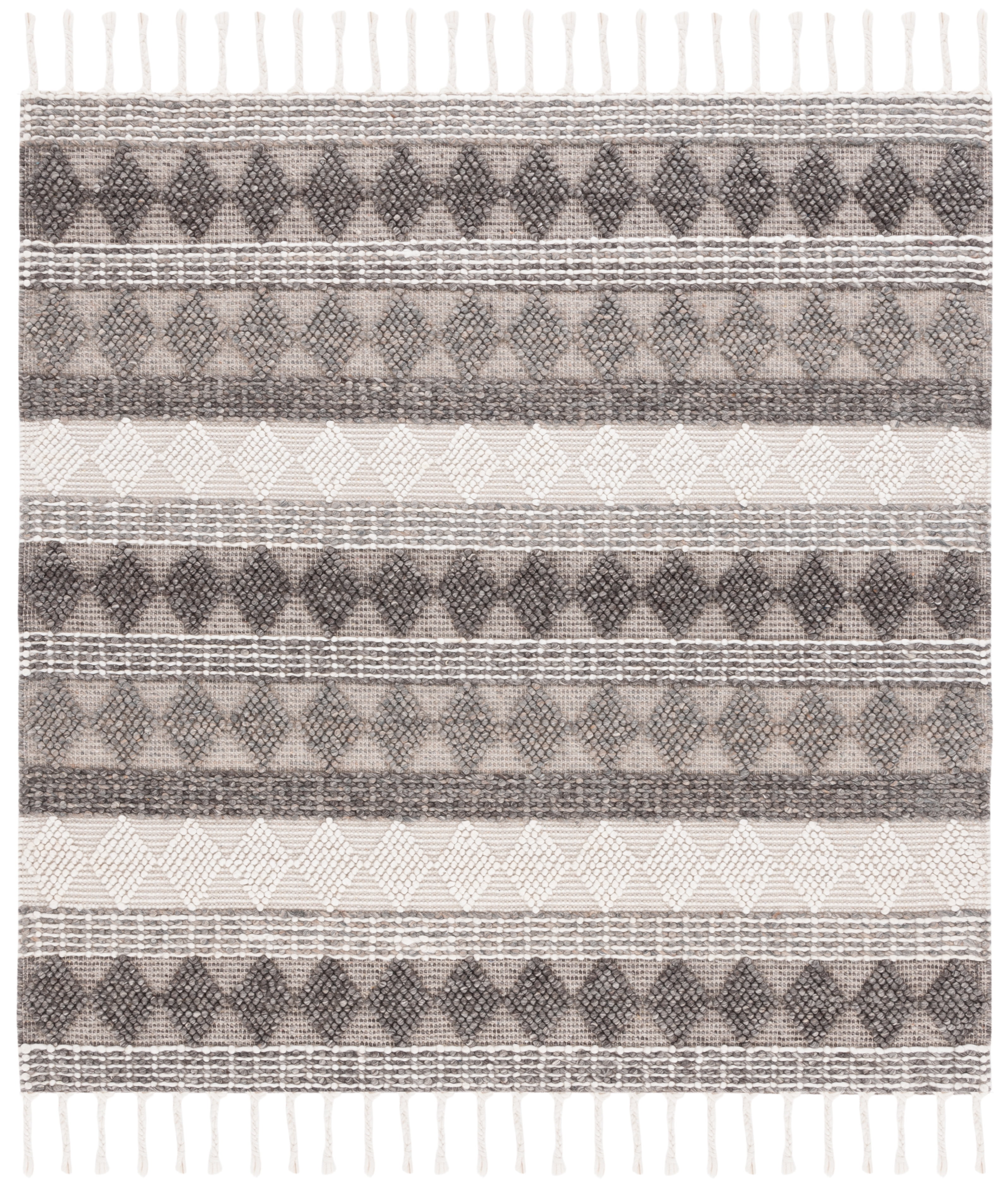 Ivory and Black Handwoven Wool Square Area Rug