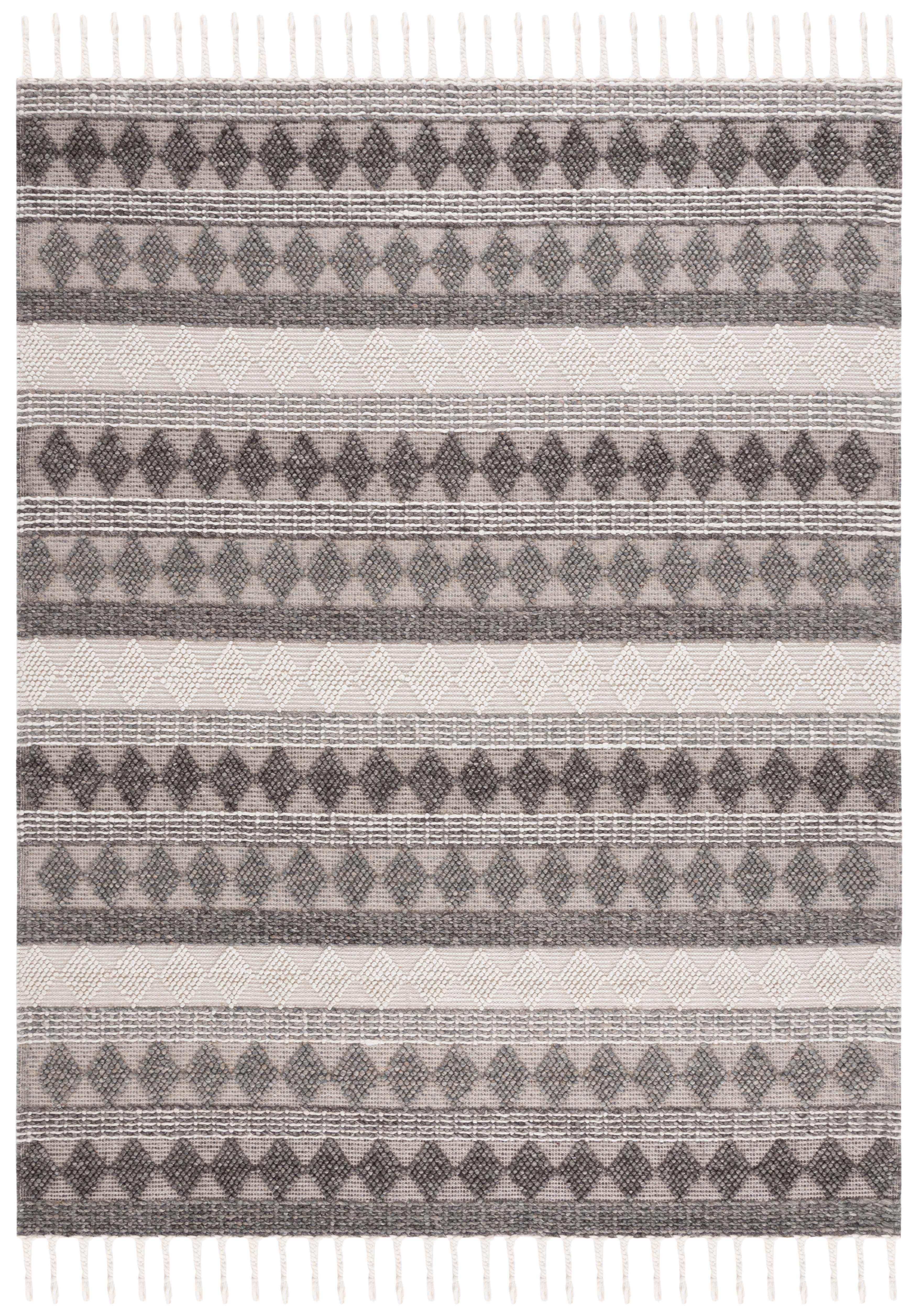 Ivory and Black Flat Woven Wool Area Rug, 8' x 10'