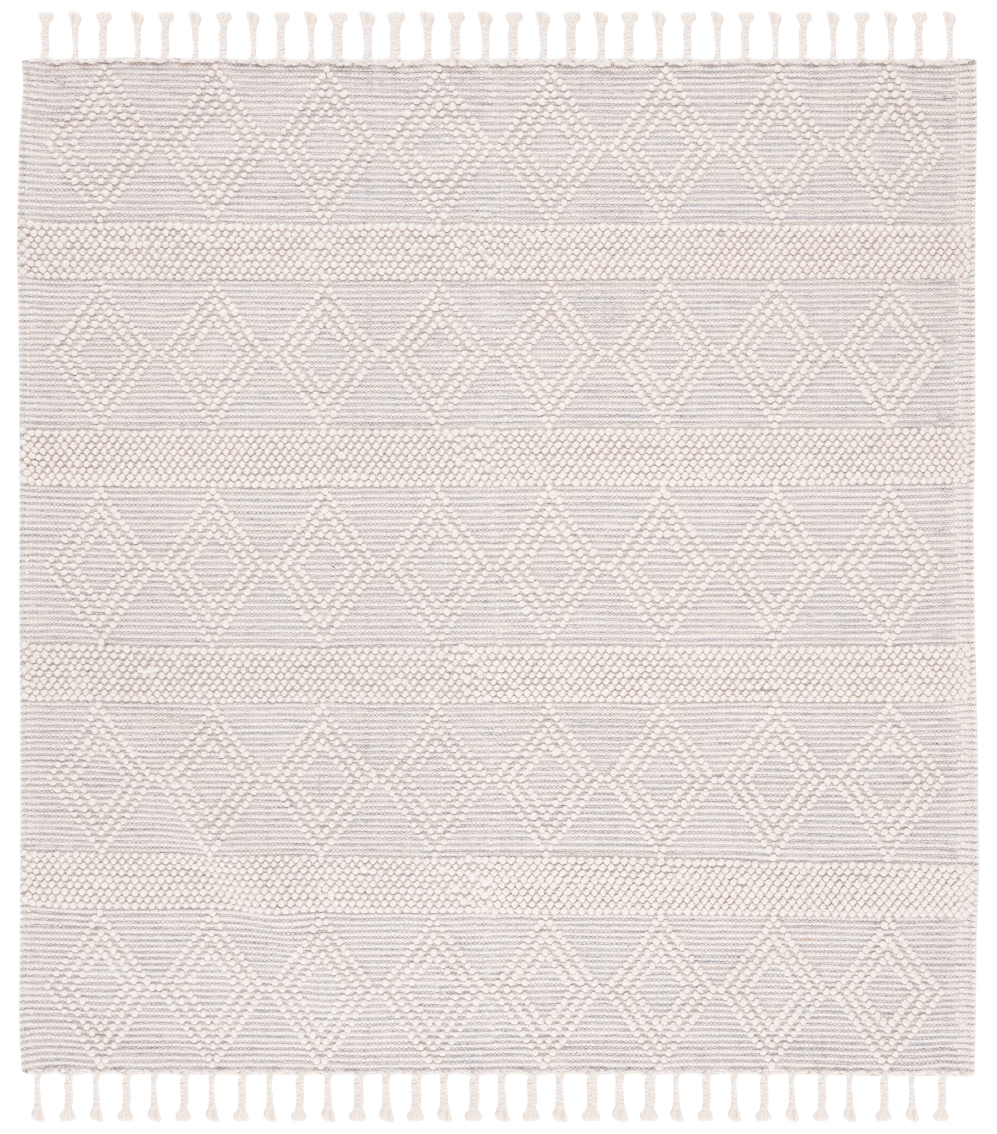 Ivory and Beige Handwoven Wool Square Rug