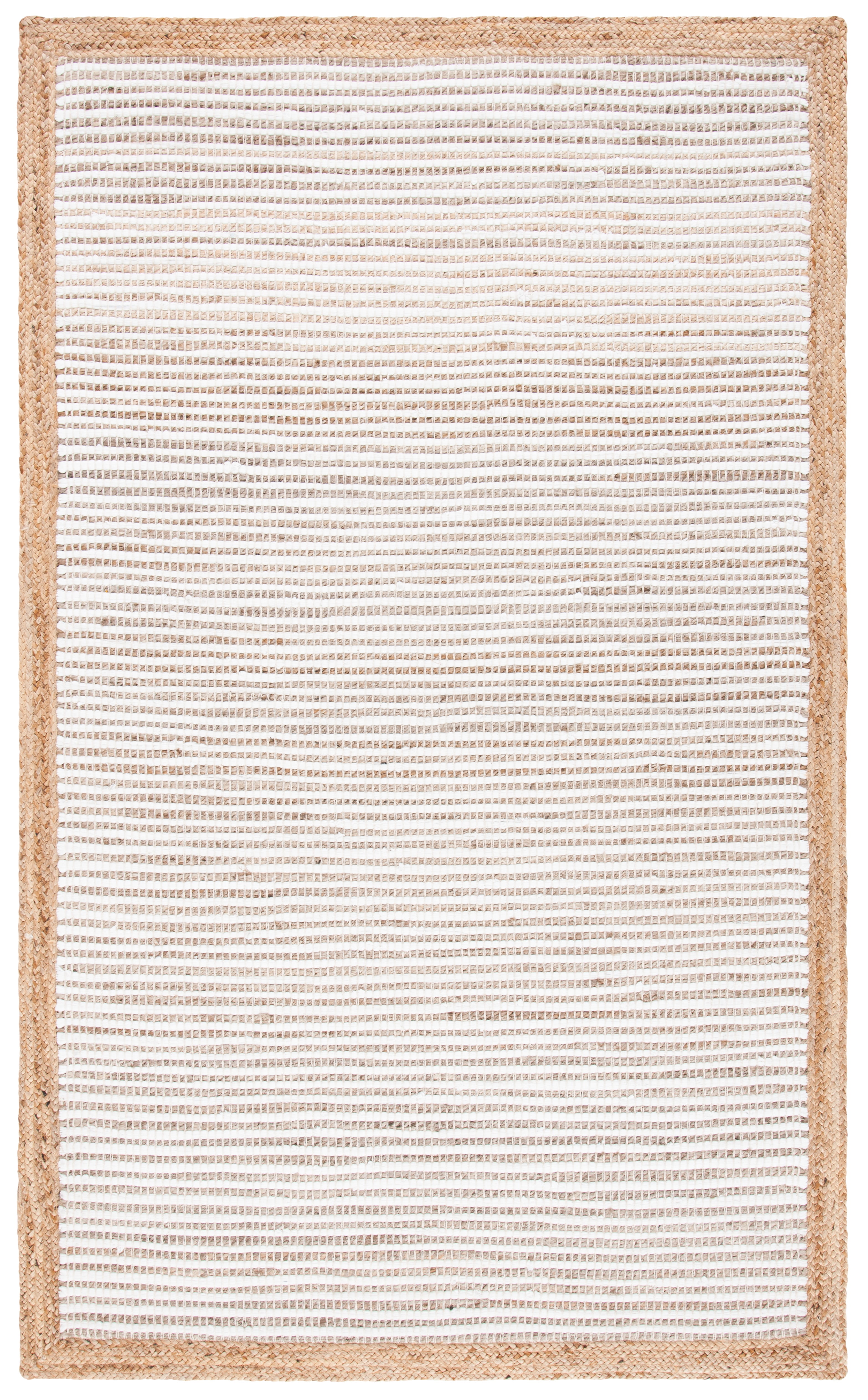 Ivory and Natural Hand Woven Cotton Area Rug, 3' x 5'
