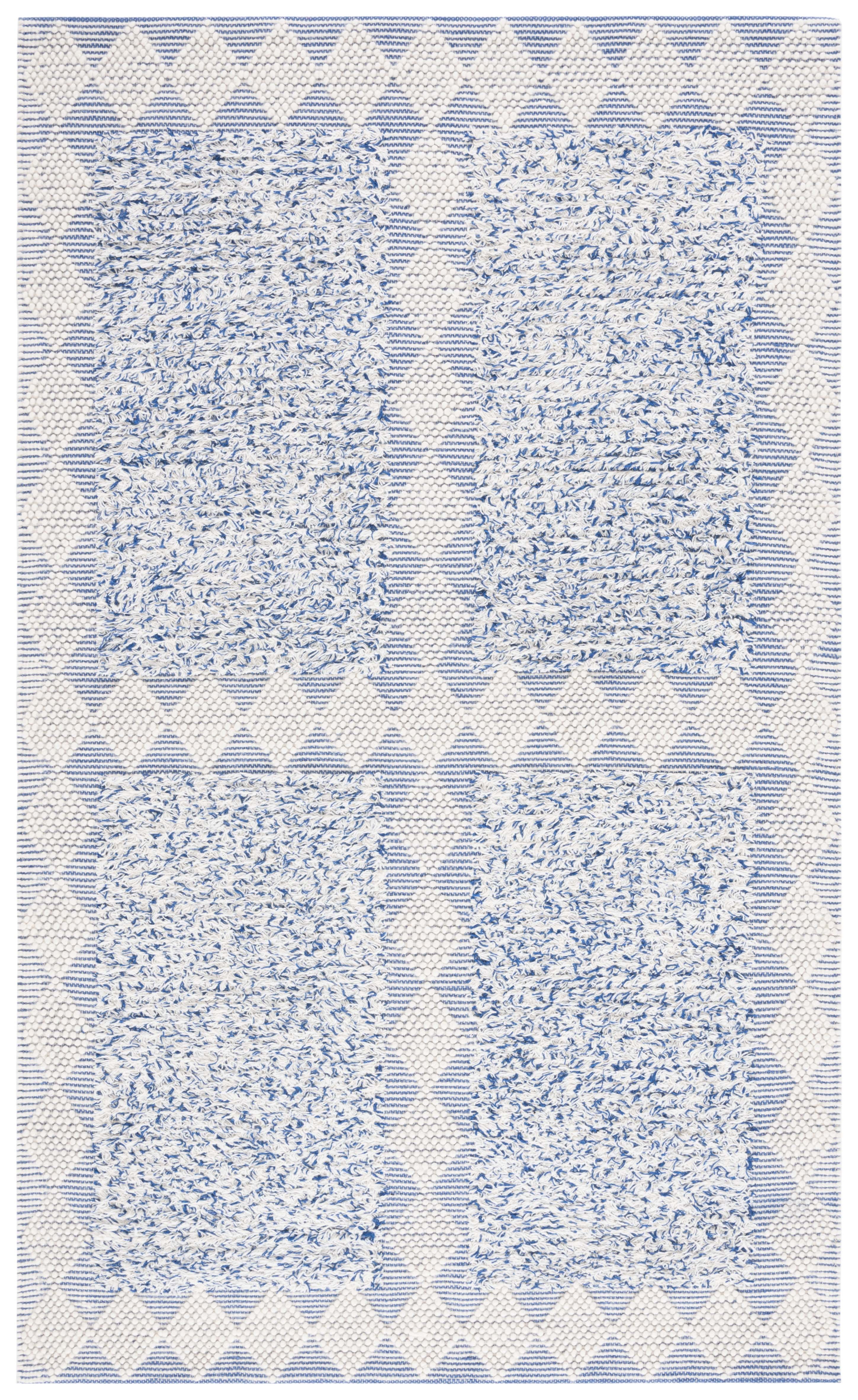 Blue and Ivory Geometric Flat Woven Wool Area Rug