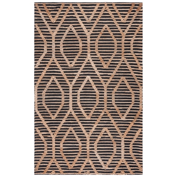 SAFAVIEH Natural Fiber Leland Geometric Area Rug, Black/Natural, 6' x 9'