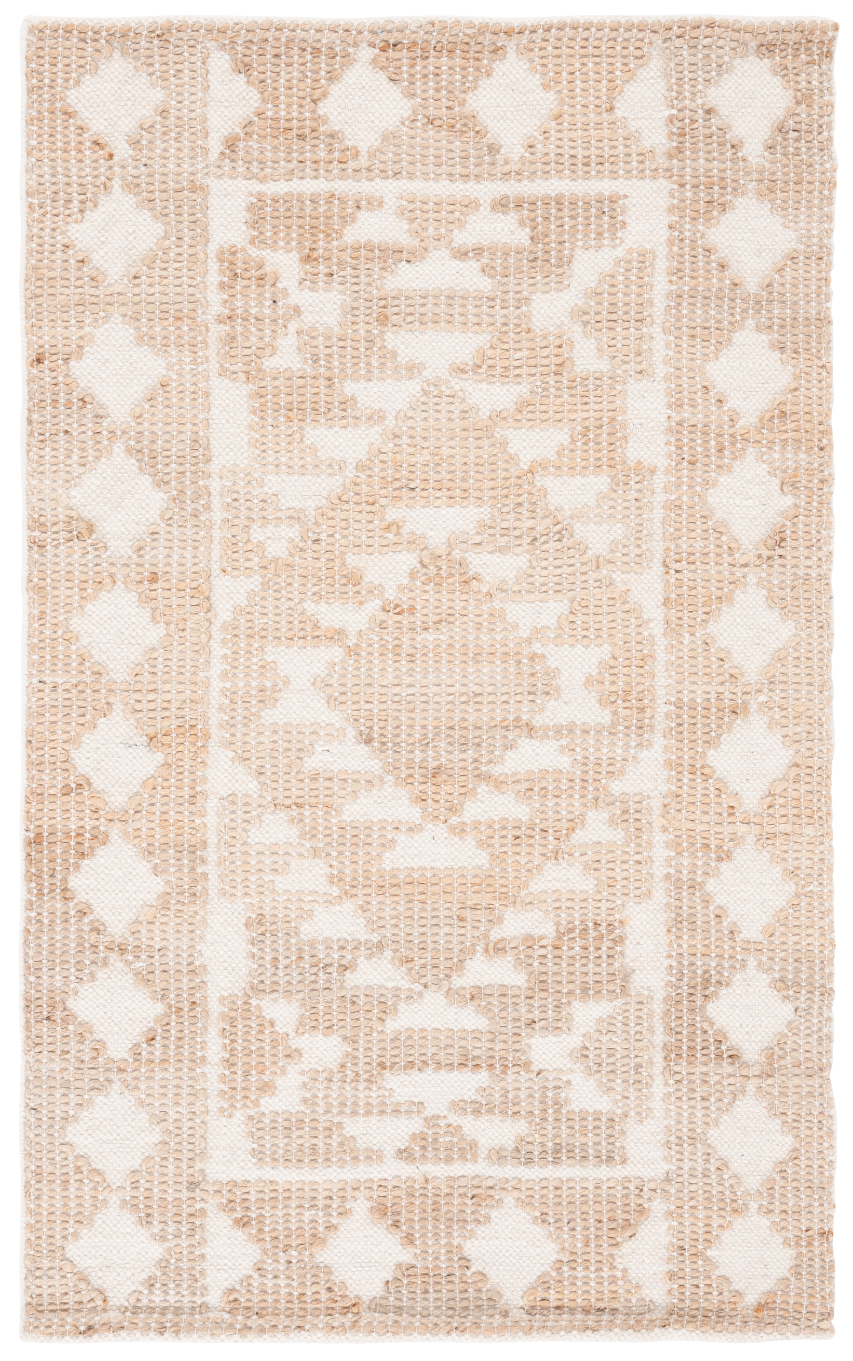 Ivory and Natural Handmade Wool Rectangular Area Rug, 3' x 5'