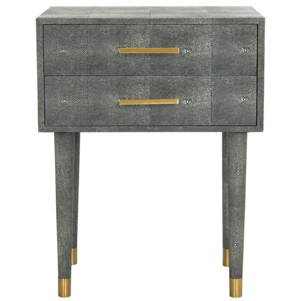 Black Faux Shagreen Rectangular End Table with Storage