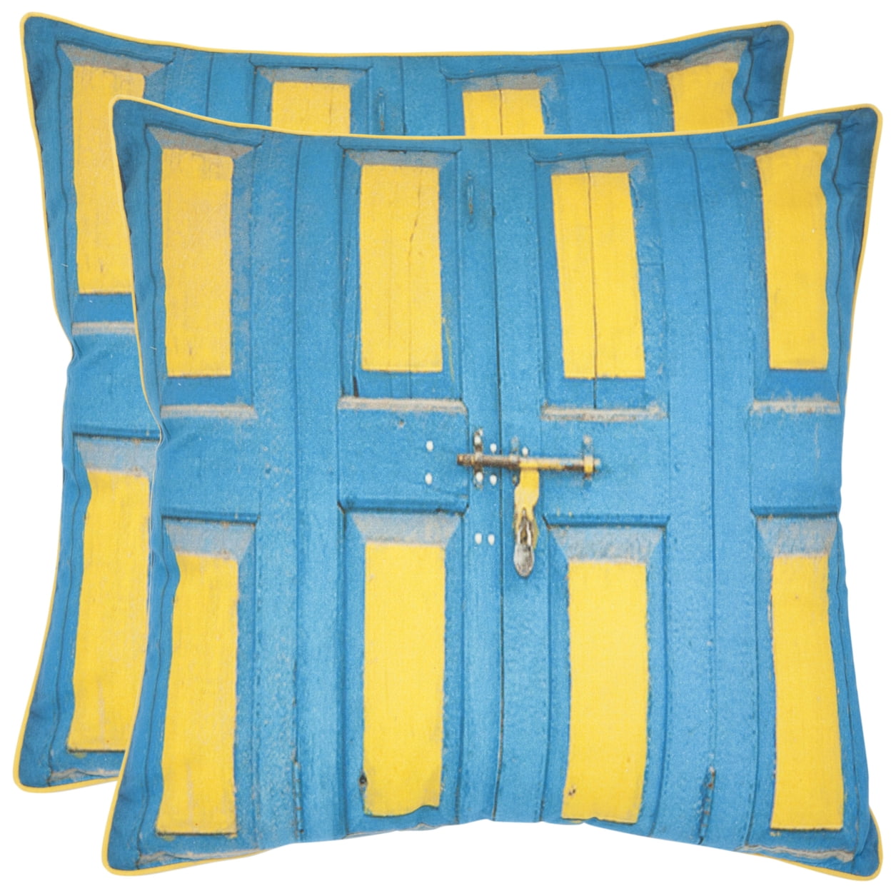 Nador Blue and Yellow Cotton Ikat Square Throw Pillow Set
