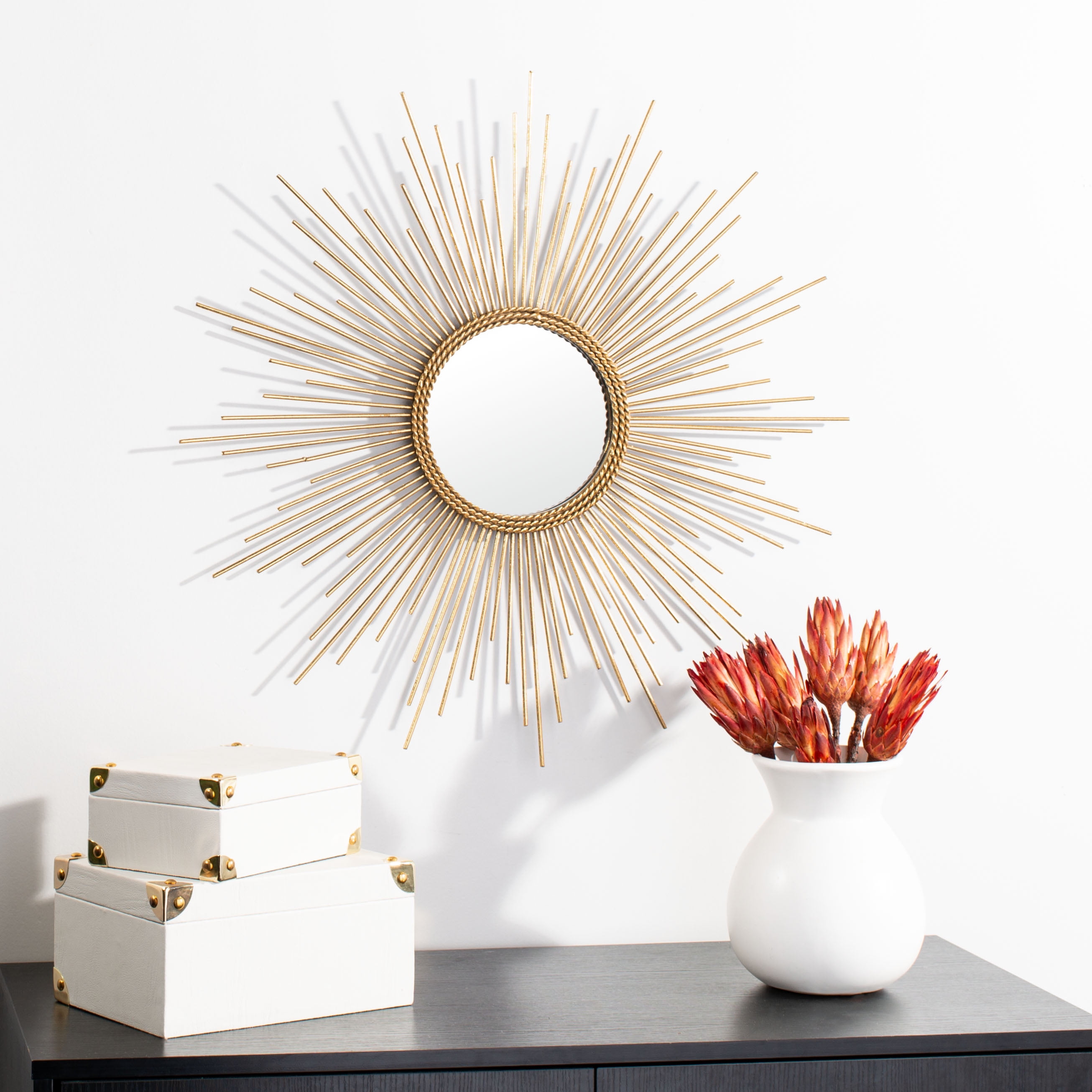 Radiant Gold Leaf Round Sunburst Vanity Mirror