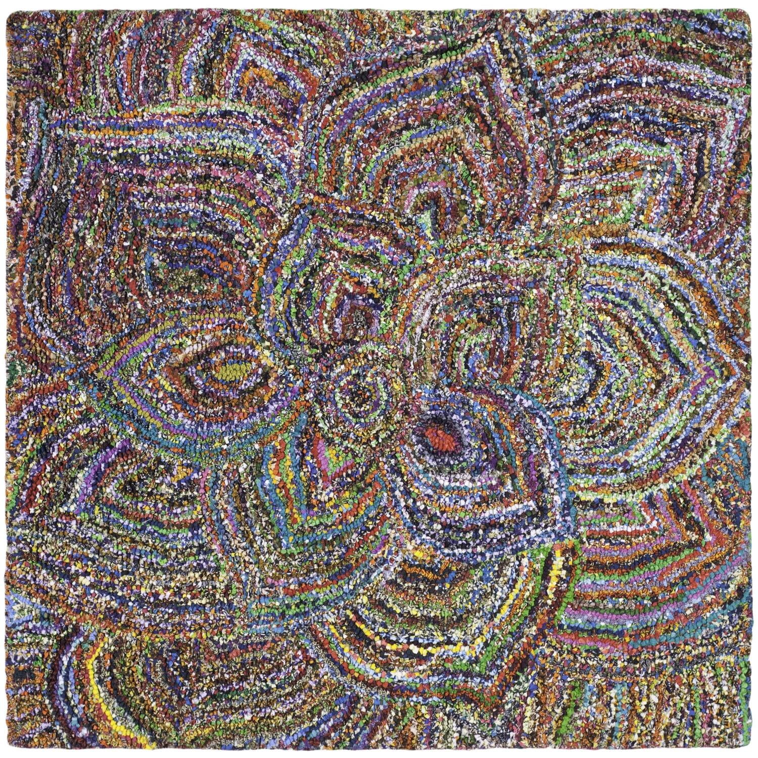 Hand-Tufted Multicolor Wool and Cotton Square Rug, 4'x4'