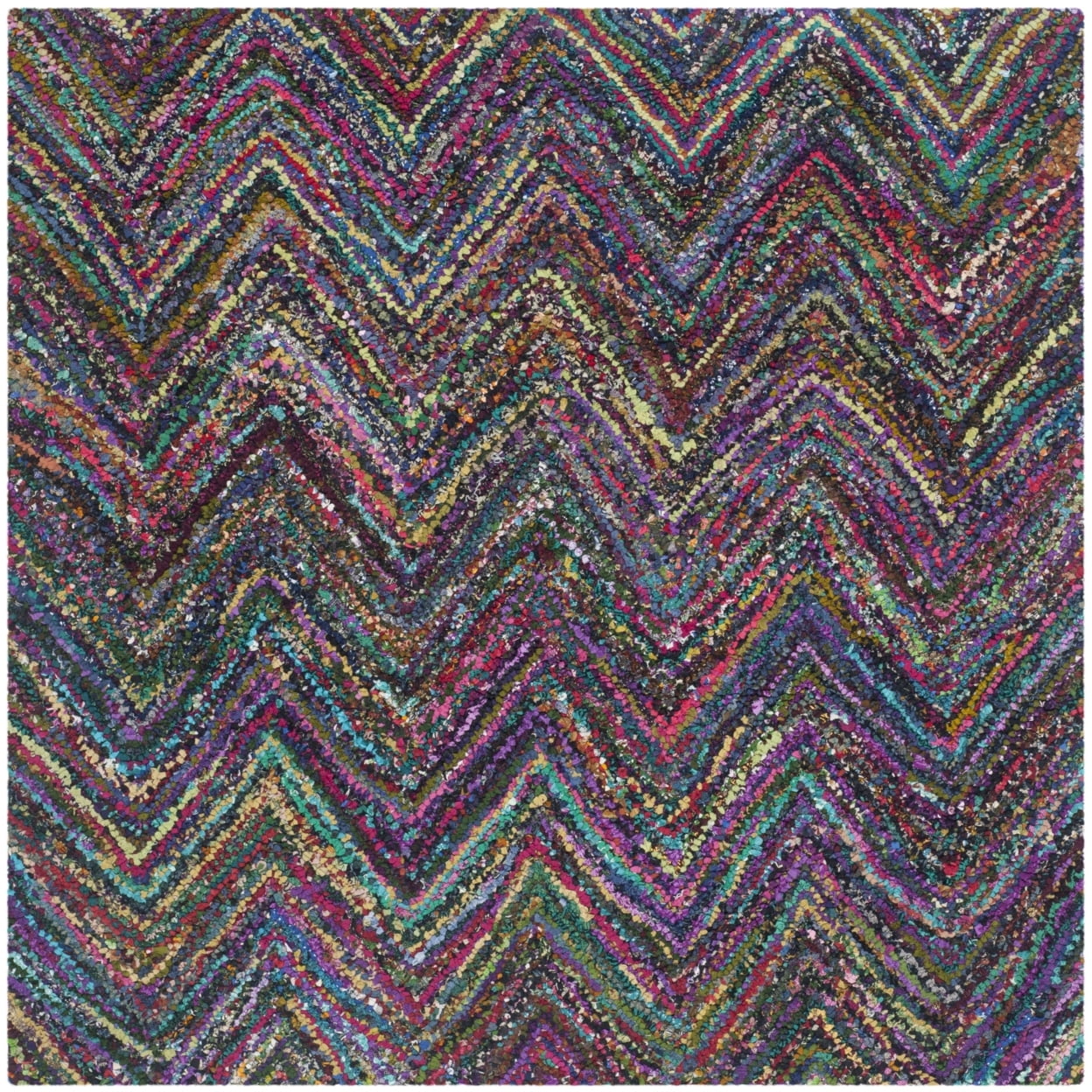 Handmade Blue and Multicolor Cotton Tufted Square Area Rug