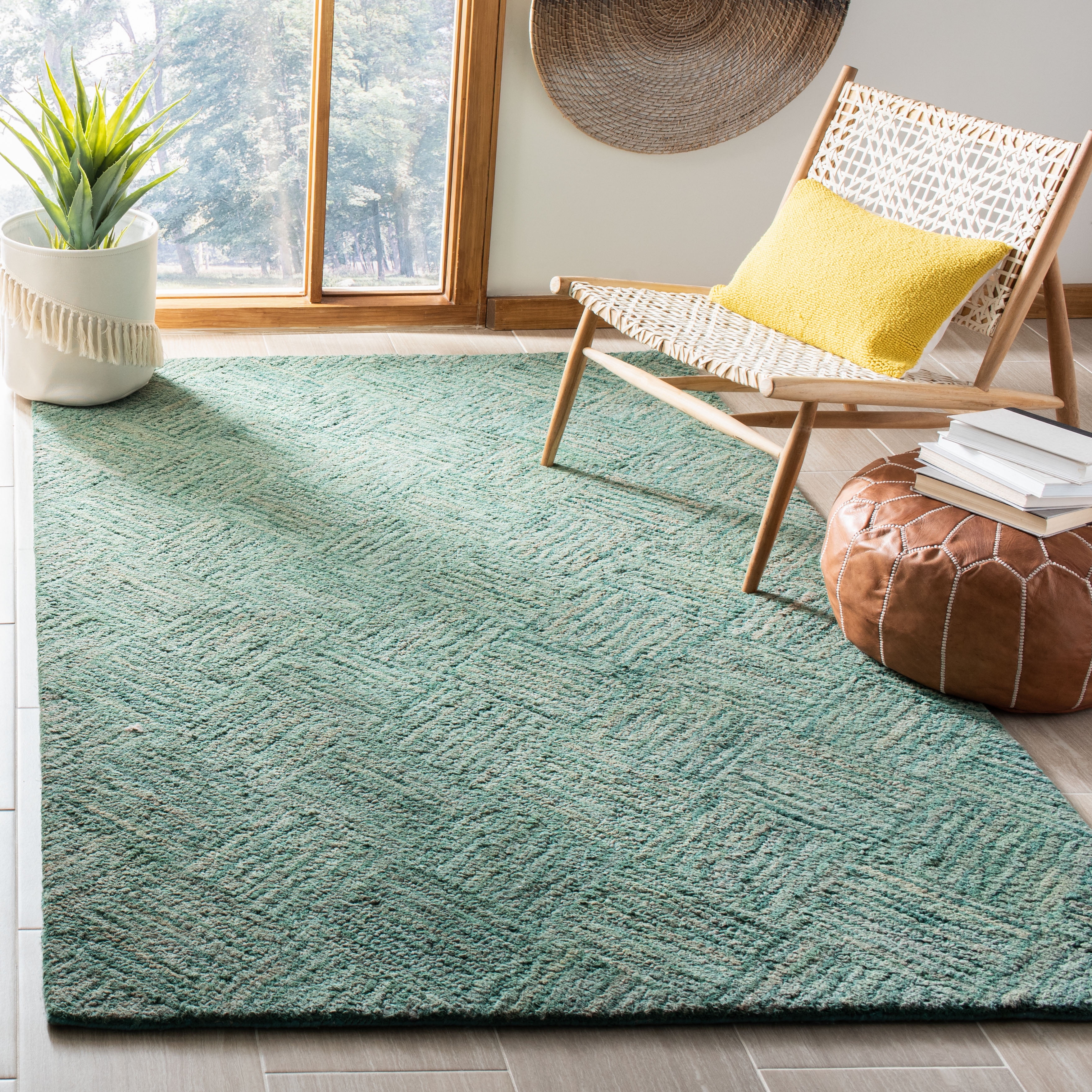 Hand-Tufted Nantucket Cotton Square Rug in Green/Multi 5' x 8'