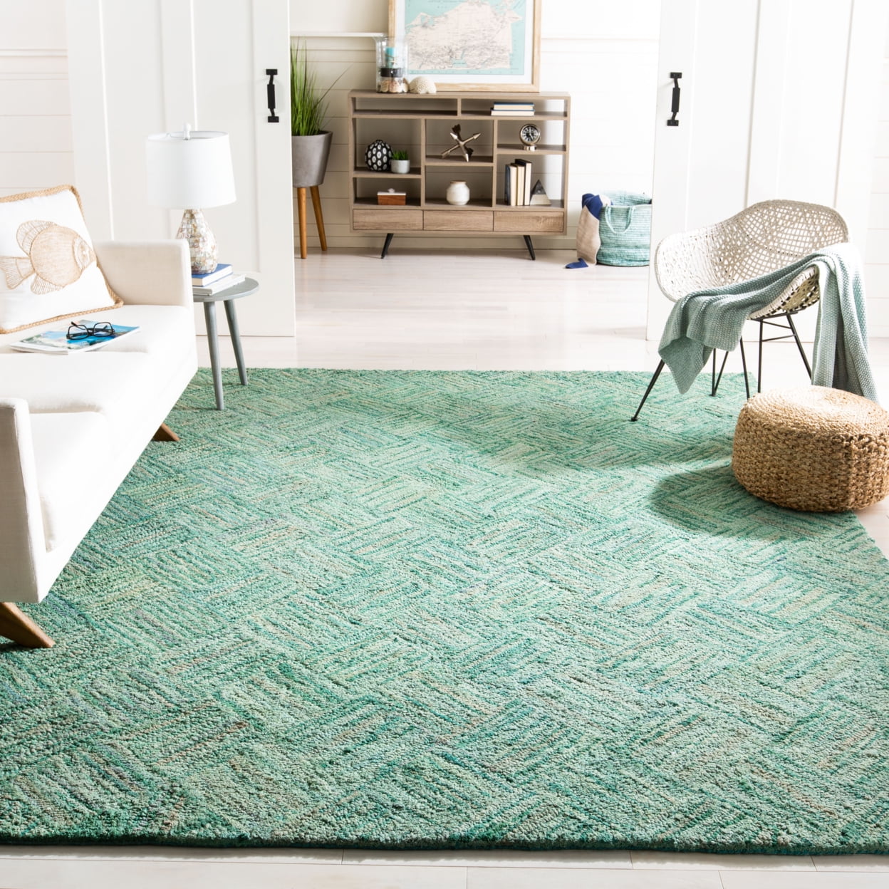 Nantucket Green and Multicolor Hand-Tufted Cotton Square Area Rug