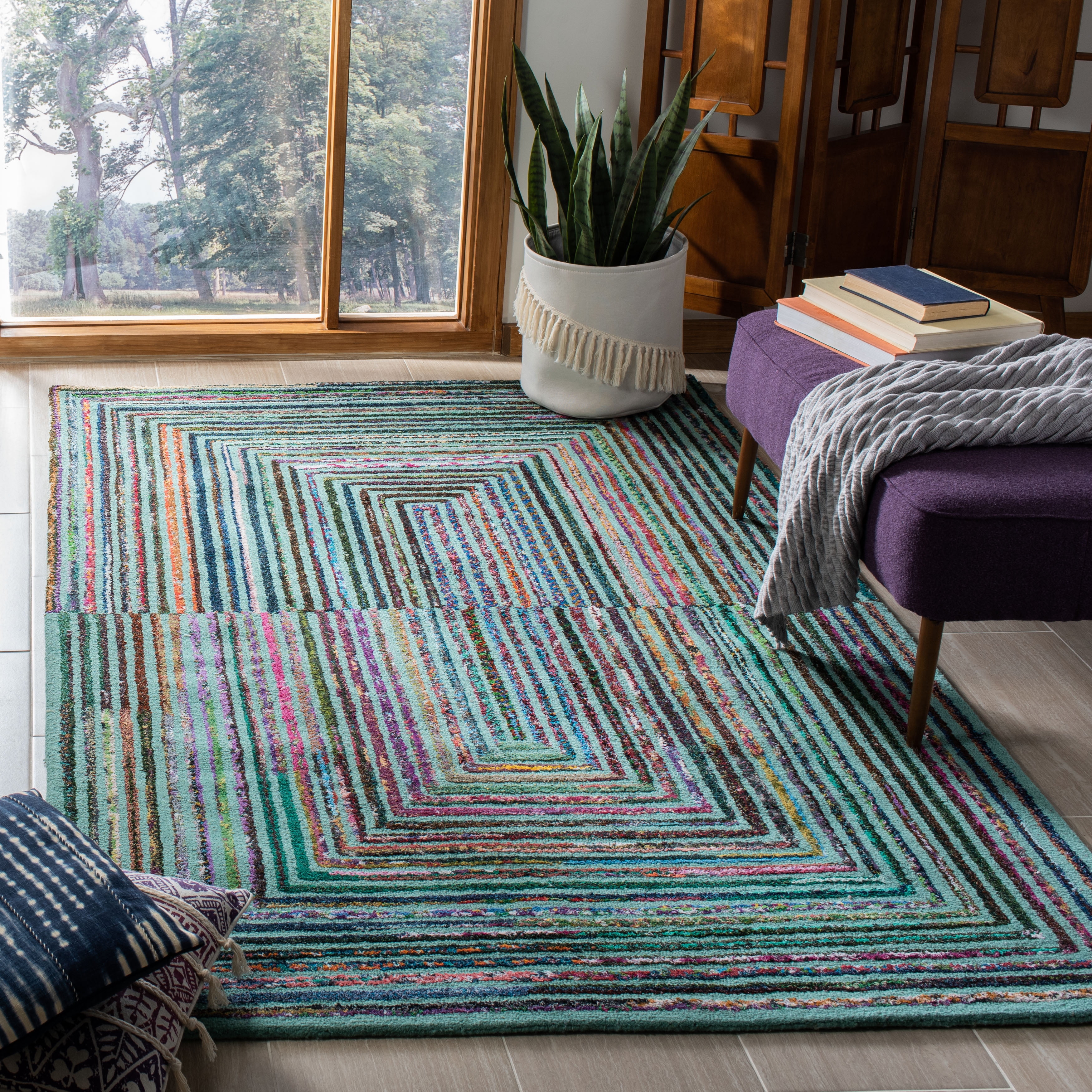 Nantucket Teal Multicolor Hand-Tufted Wool Square Rug