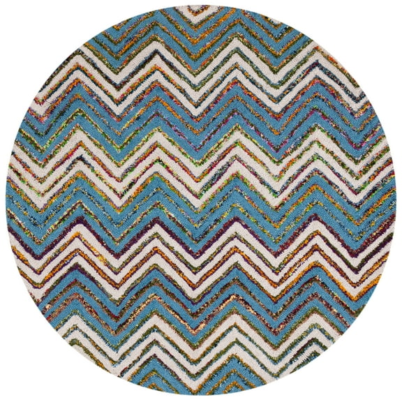 SAFAVIEH Nantucket Warner Striped Area Rug, Beige/Blue, 4' x 4' Round