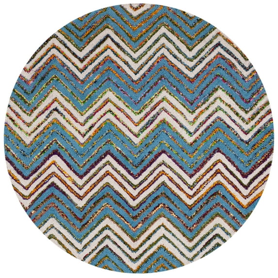 SAFAVIEH Nantucket Warner Striped Area Rug, Beige/Blue, 4' x 4' Round