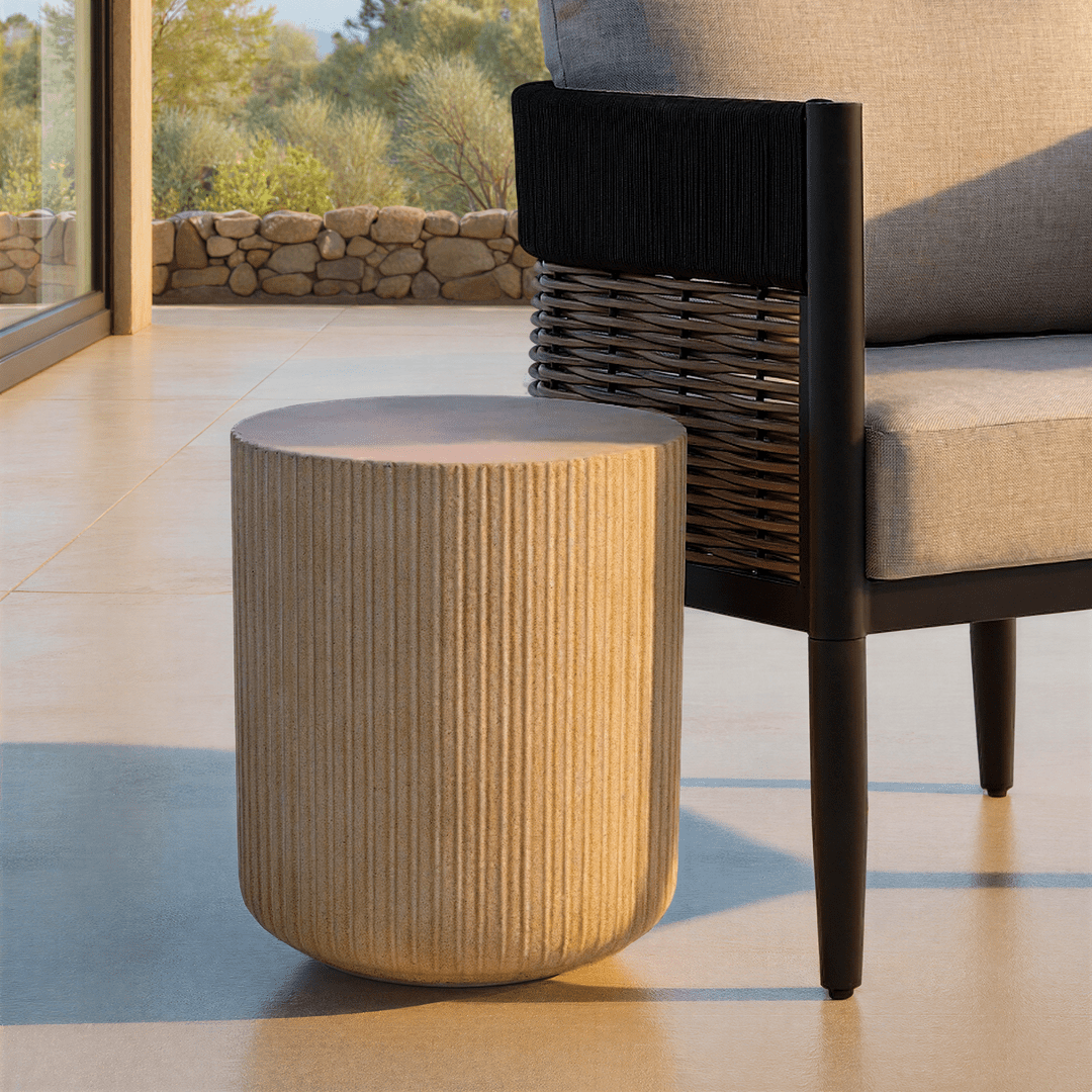 Safavieh Napa Outdoor Modern Cement Round End Table, Sandy Beige