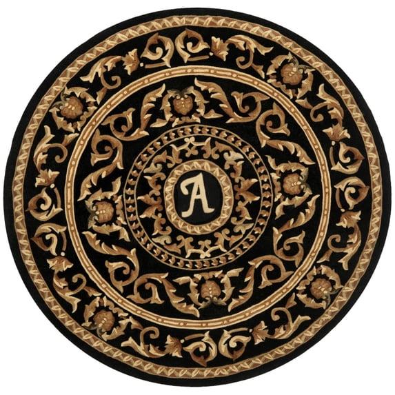 Traditional Rug - Naples Wool Pile -Black-Color:Black,Design:Traditional,Shape:Round,Size:6' X 6'