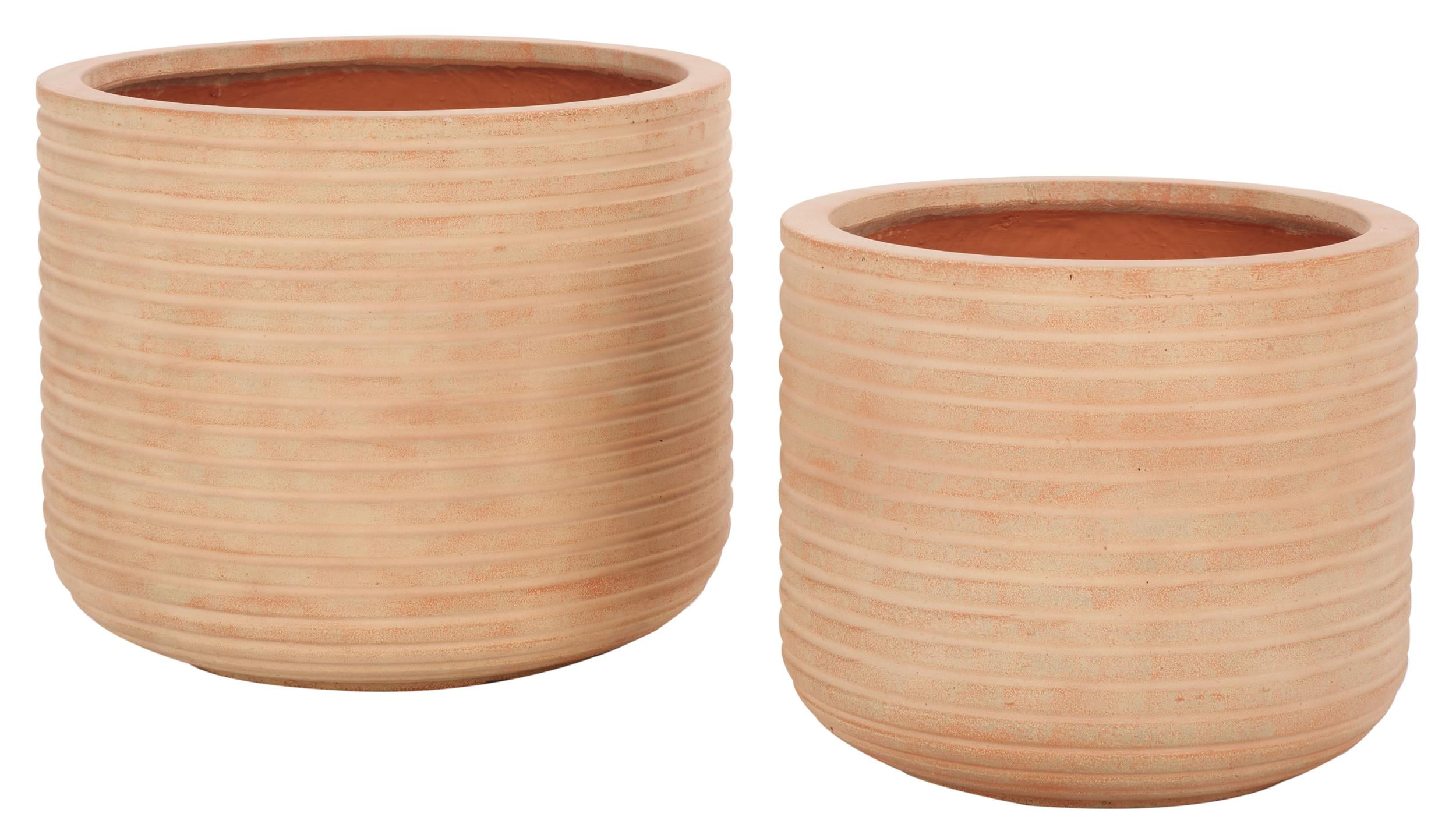 Nardo Terracotta Large Planter Set of 2 with Horizontal Stripes