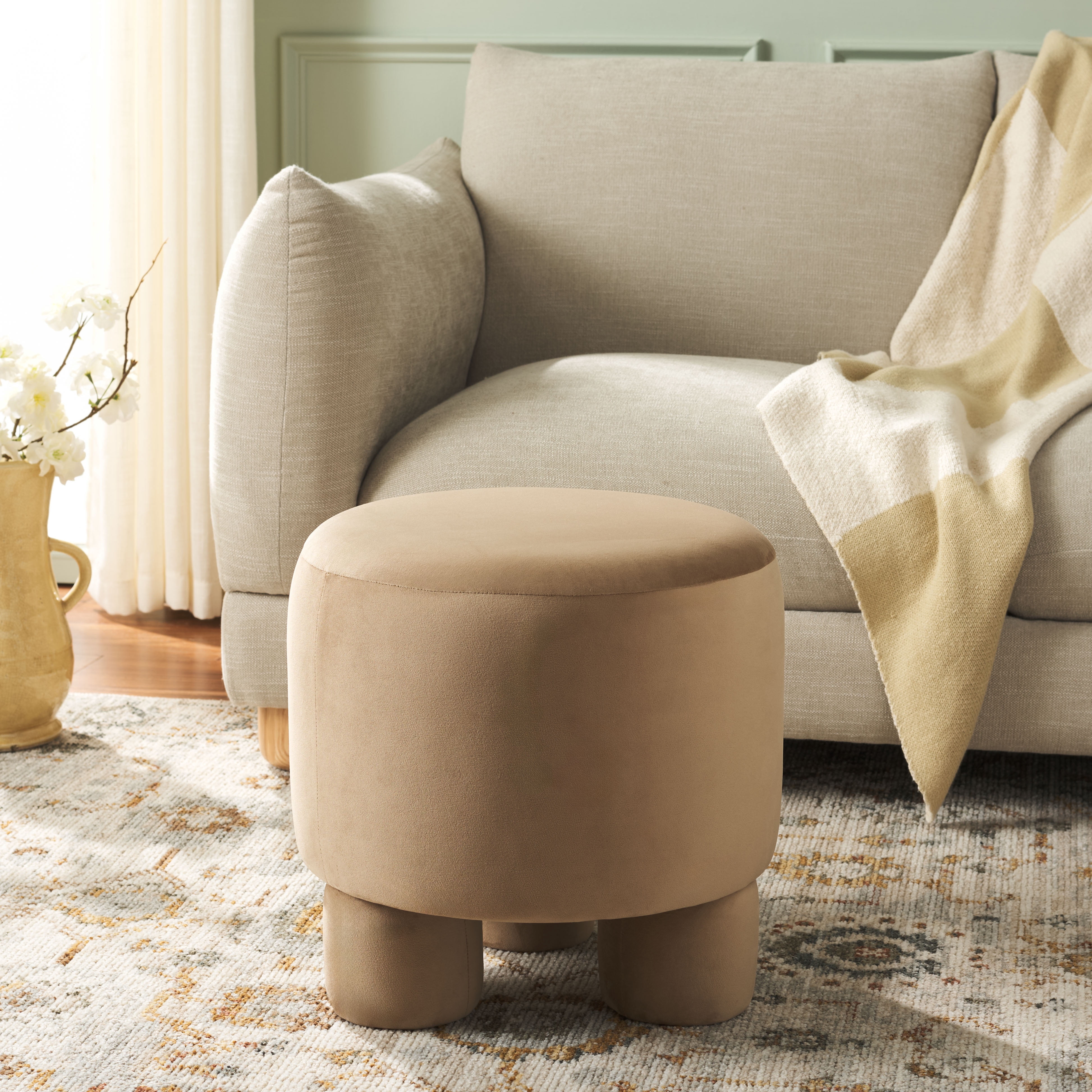 Safavieh Naref Modern Round Ottoman, Tan