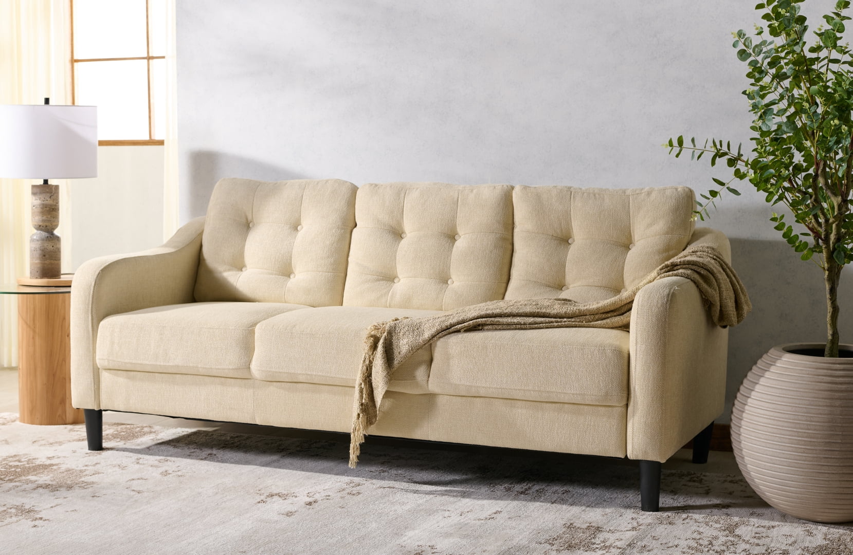 Safavieh Nathaniel Traditional Tufted Back 3 Seater Sofa, Cream