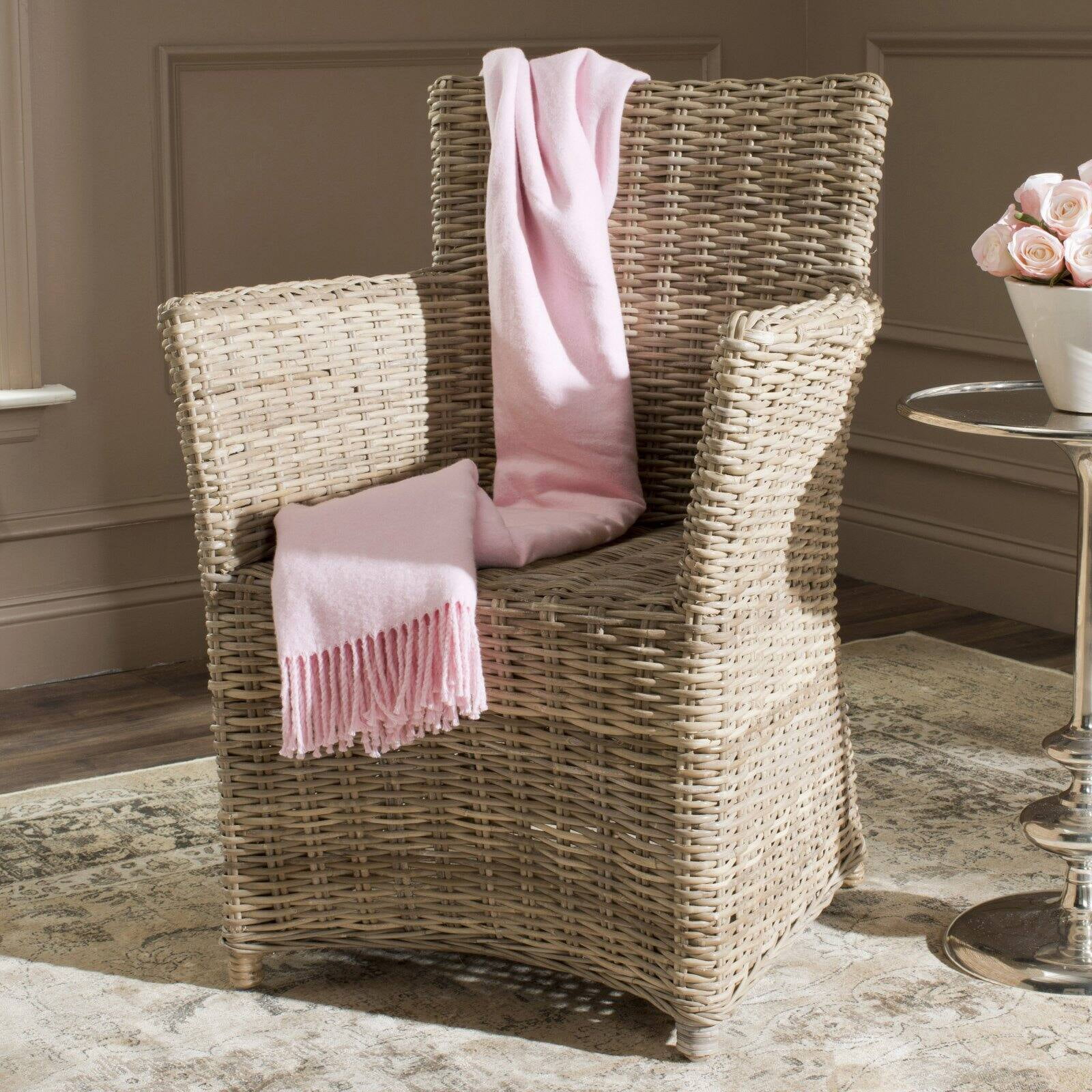 Gray Rattan Transitional Accent Arm Chair