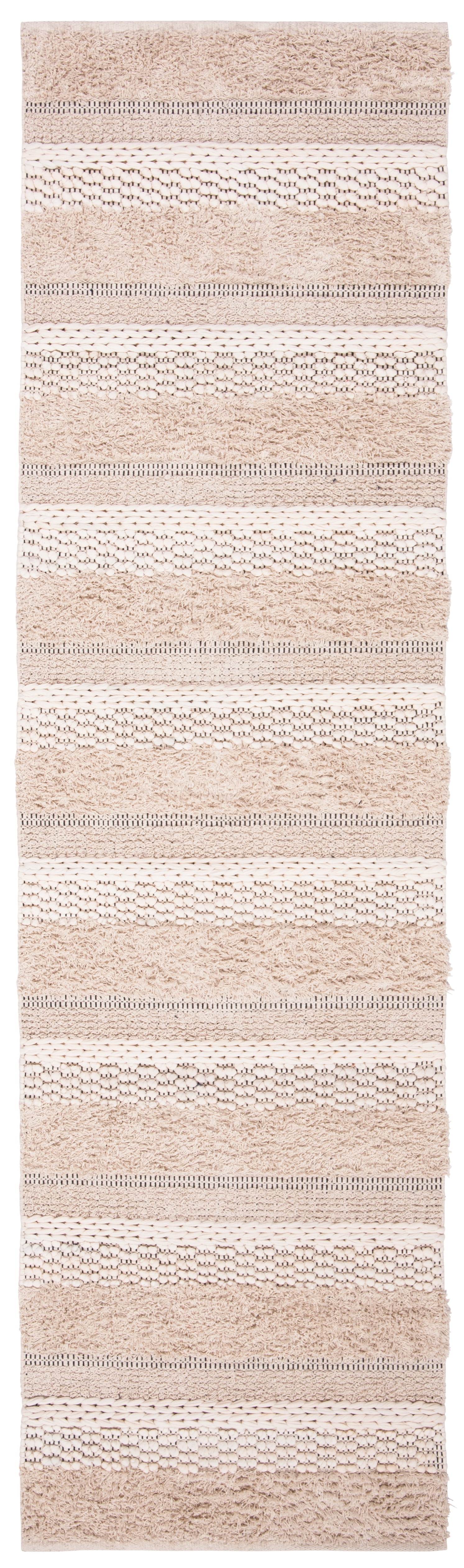 Ivory and Beige Striped Wool Cotton Runner Rug