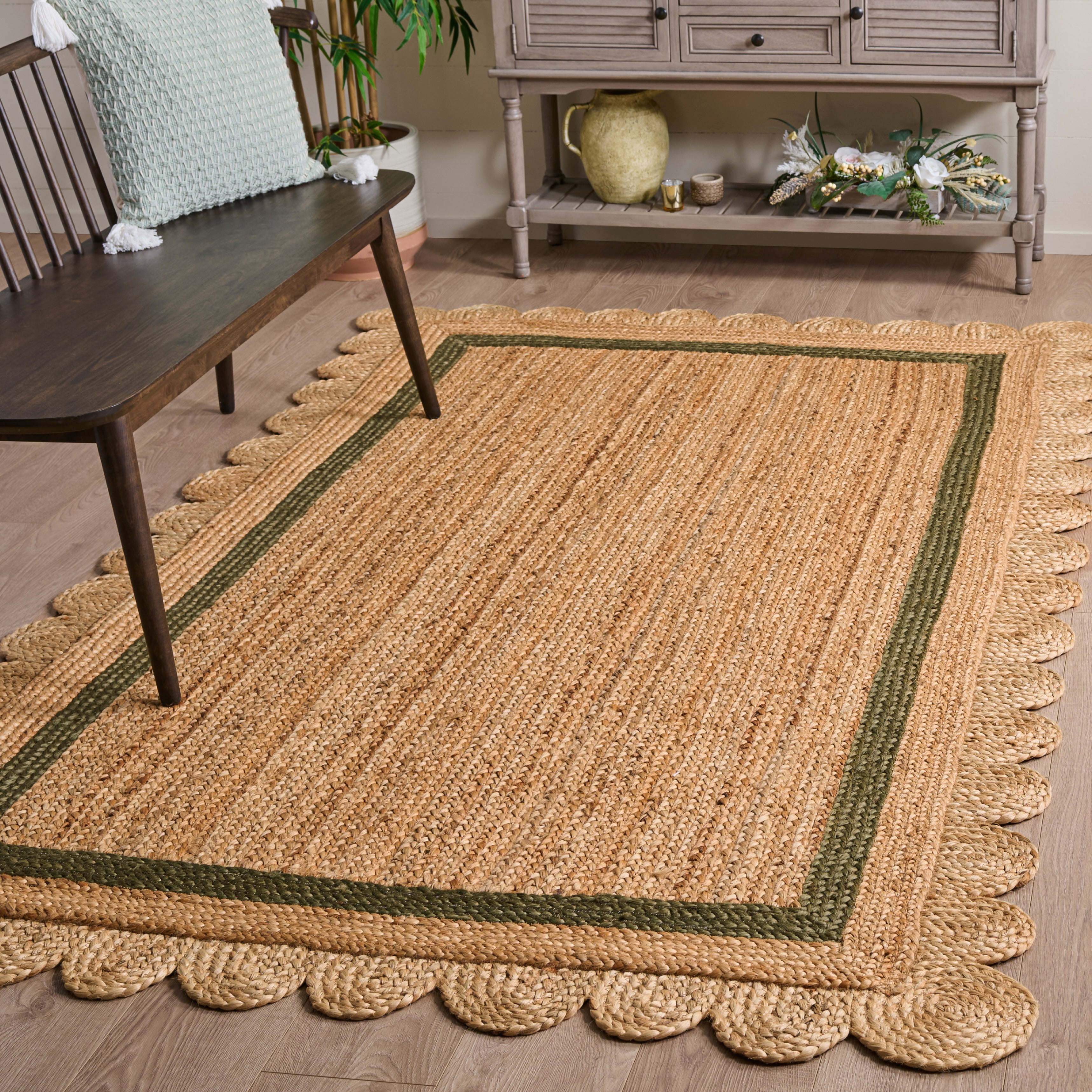 Safavieh Natural Fiber Archibald Bordered Area Rug, Natural/Olive, 6' x 6' Square