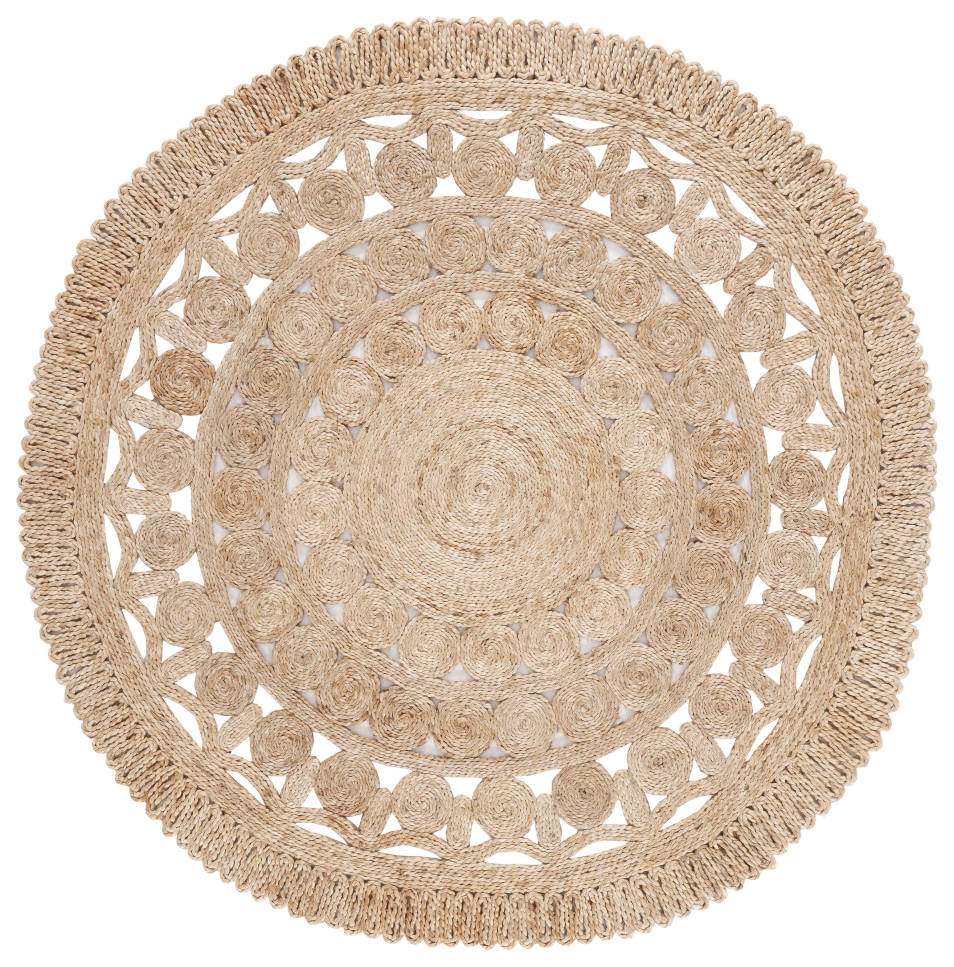 SAFAVIEH Natural Fiber Leila Geometric Area Rug, Natural, 3' x 3' Round ...