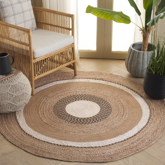 Safavieh Natural Fiber Denica Bordered Area Rug, Natural/Gray, 5' x 5' Round
