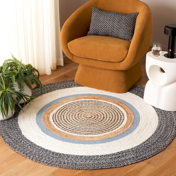 Safavieh Natural Fiber Jessika Bordered Area Rug, Black/Ivory, 6' x 6' Round