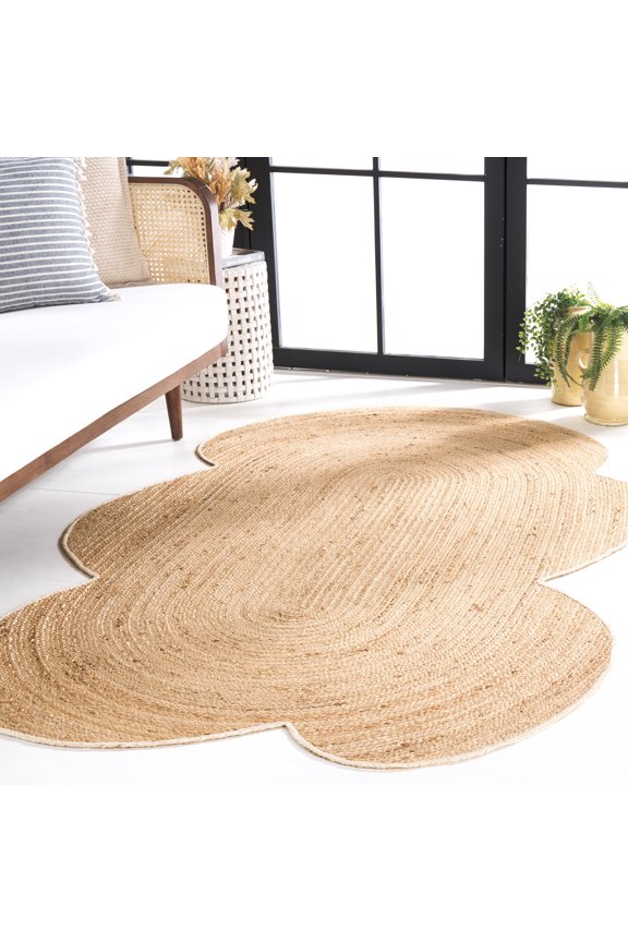 Natural Fiber Jone Solid Area Rug, Natural, 5' x 8' Scalloped