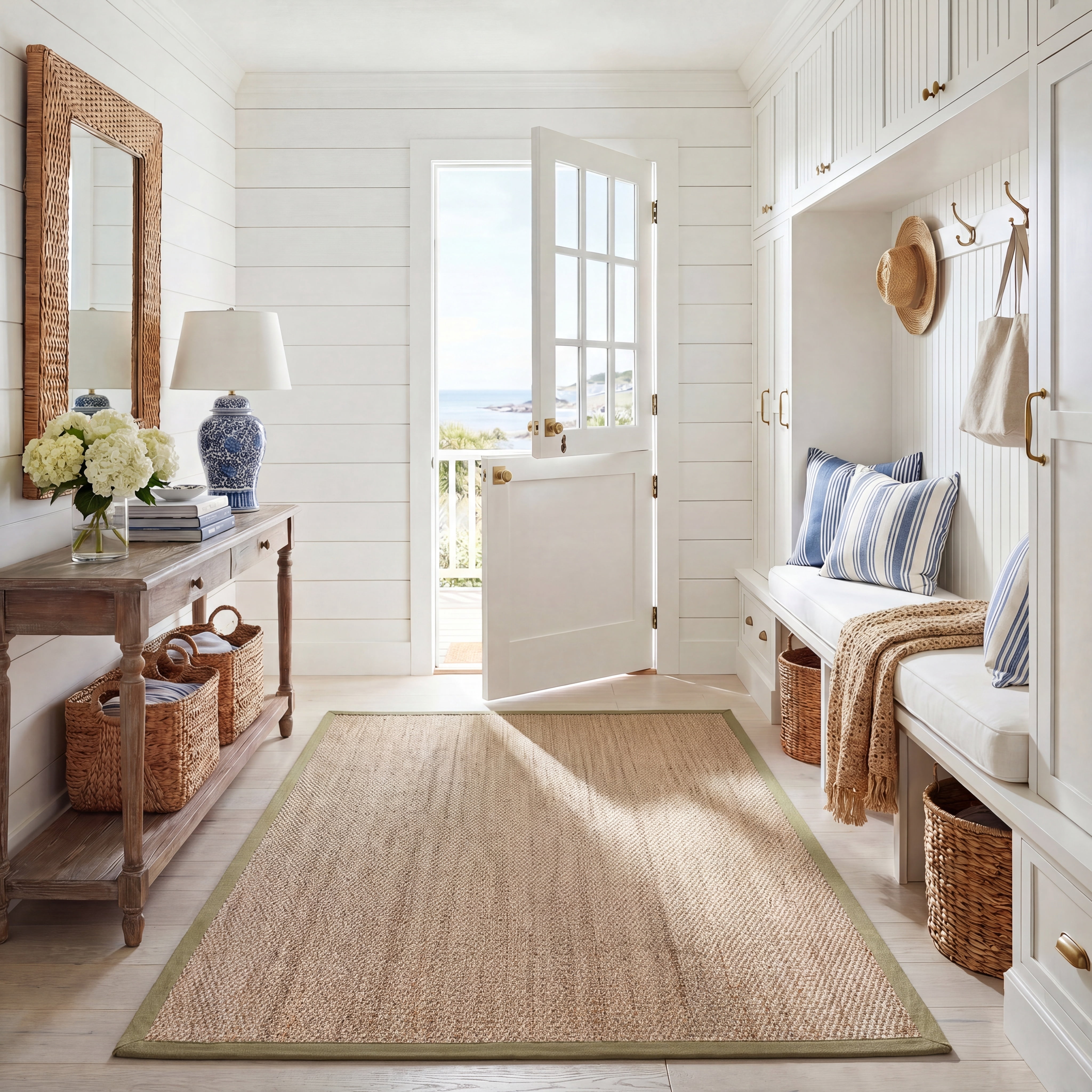 Safavieh Natural Fiber Maksim Border Area Rug, Natural/Olive, 3' x 5'