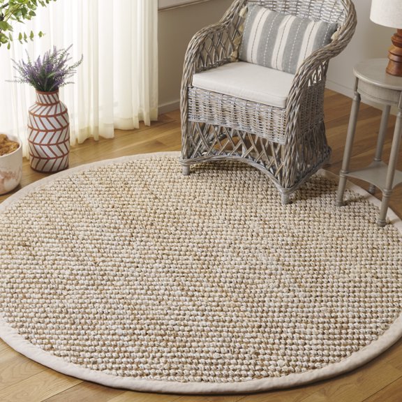 Safavieh Natural Fiber Nima Solid Color Area Rug, Natural/Bleach, 6' x 6' Round
