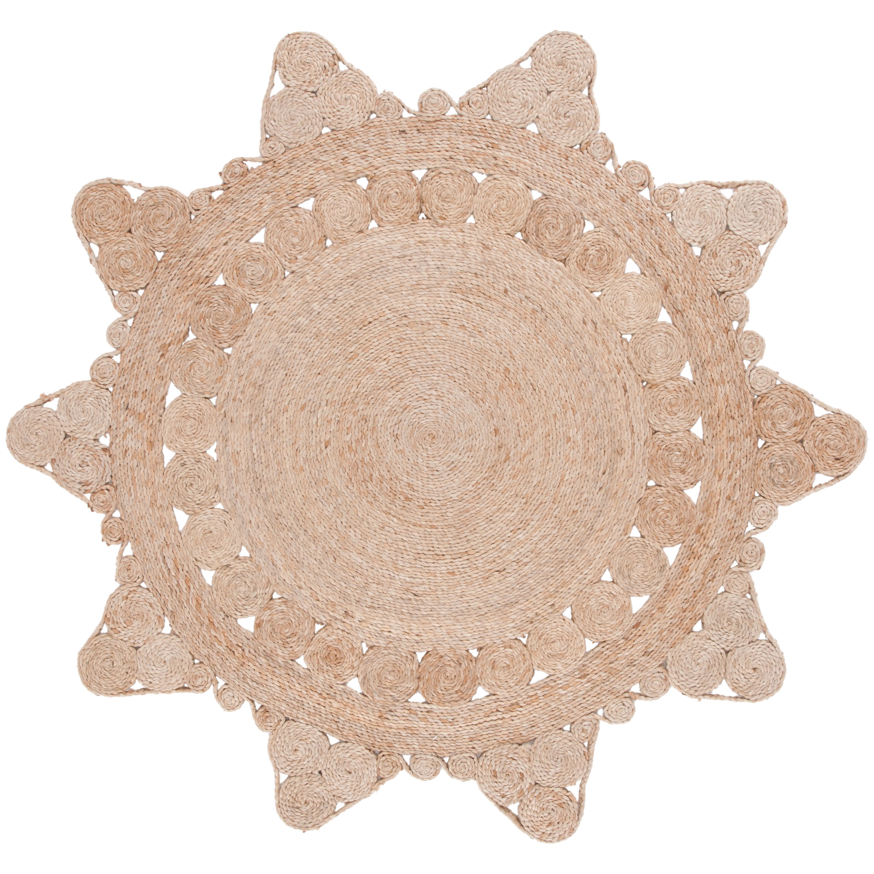 Natural Jute Handmade Round Rug with Intricate Border Design