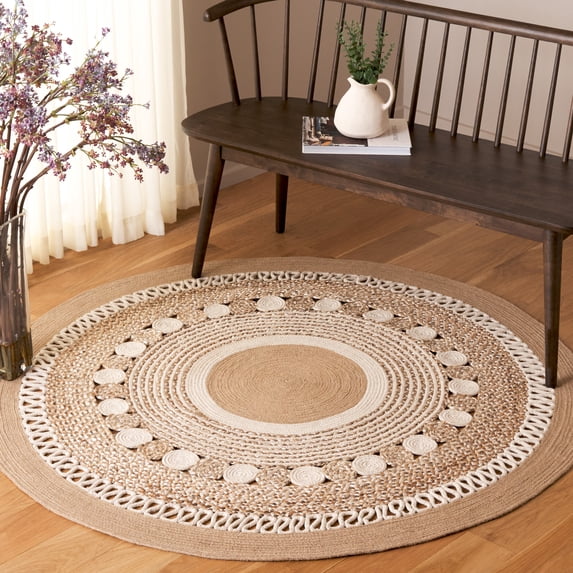 Safavieh Natural Fiber Riona Bordered Area Rug, Natural/Ivory, 5' x 5' Round