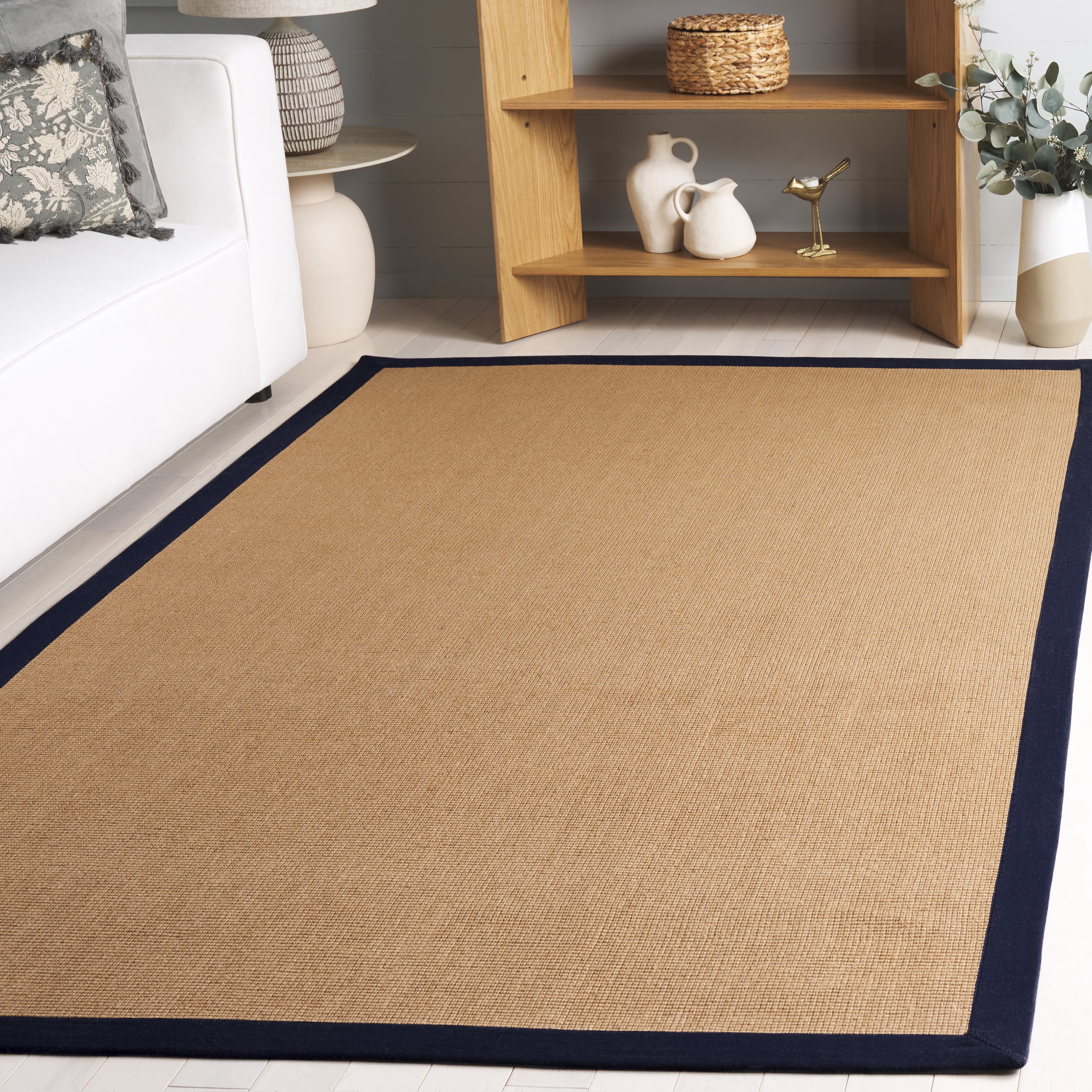 Safavieh Natural Fiber Sabrina Solid Color Area Rug, Natural/Navy, 6' x 6' Square