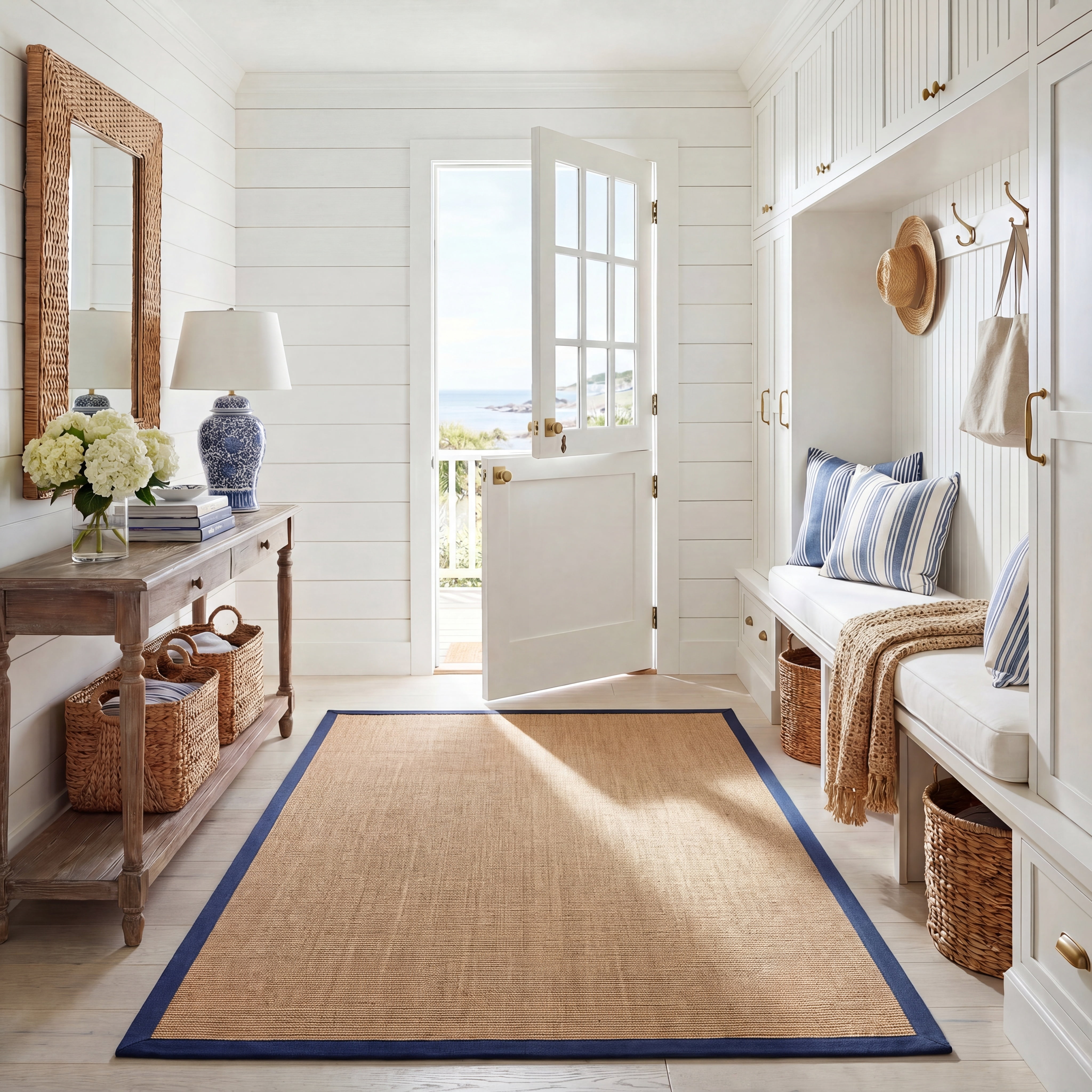 Safavieh Natural Fiber Sabrina Solid Color Area Rug, Natural/Navy, 8' x 10'