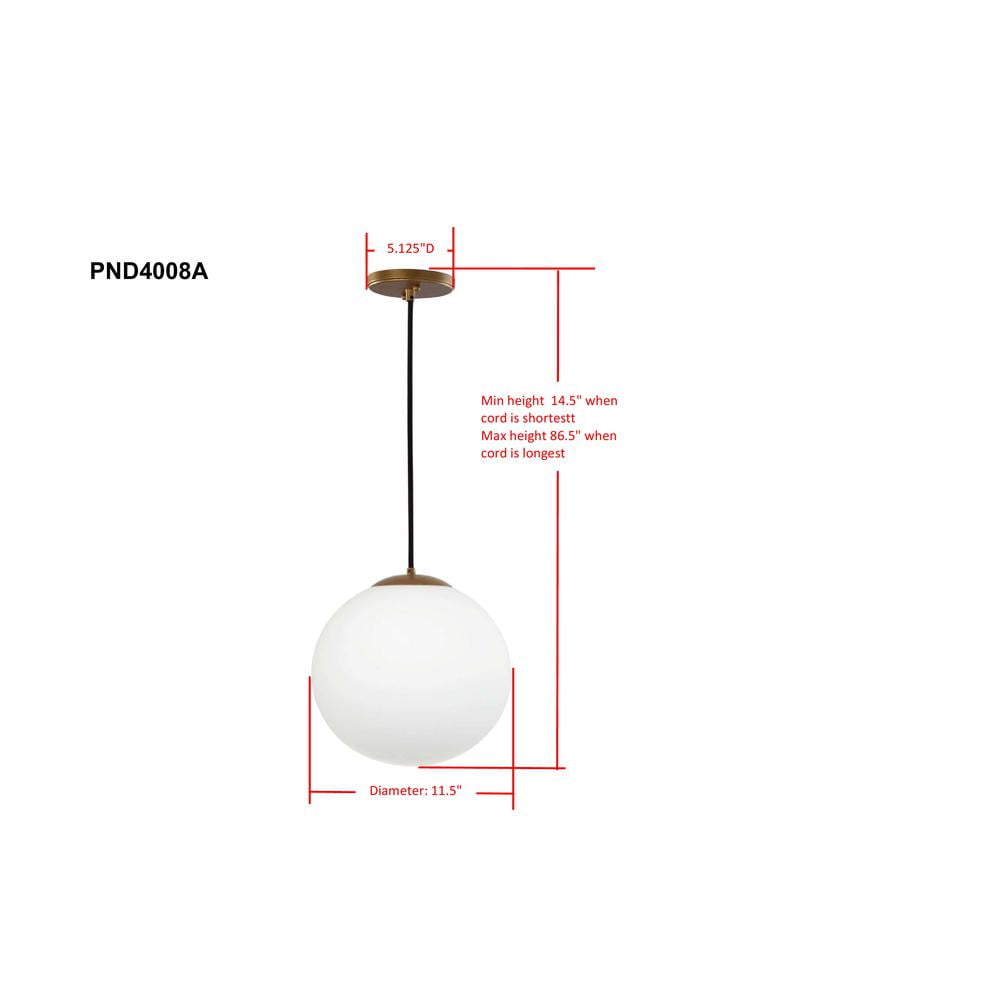 Nelda 11.5" Gold Globe Pendant Light with White Glass Shade