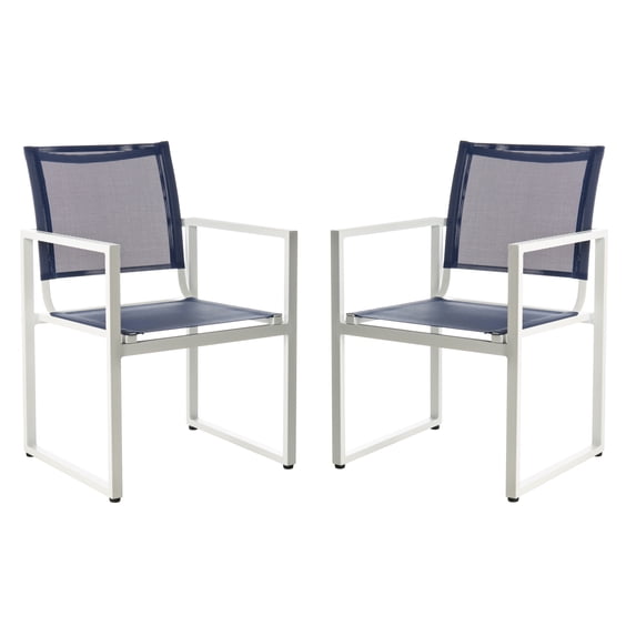 Safavieh Neval Stackable Patio Chair in Navy and White (Set of 2)