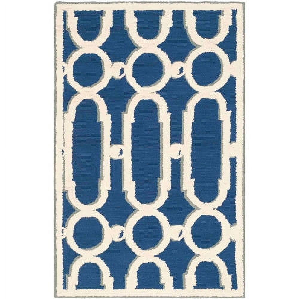 Royal Blue & White Hand-Knotted Cotton Round Rug - 6ft Diameter