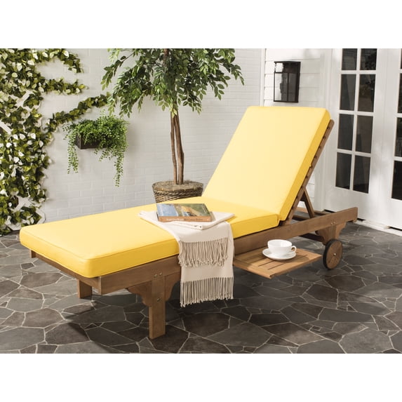 SAFAVIEH Newport Outdoor Patio Chaise Lounge Chair, Natural/Yellow
