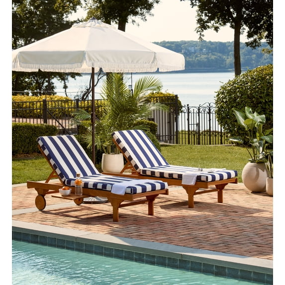 SAFAVIEH Newport Outdoor Patio Chaise Lounge Chair, Natural/Navy Striped