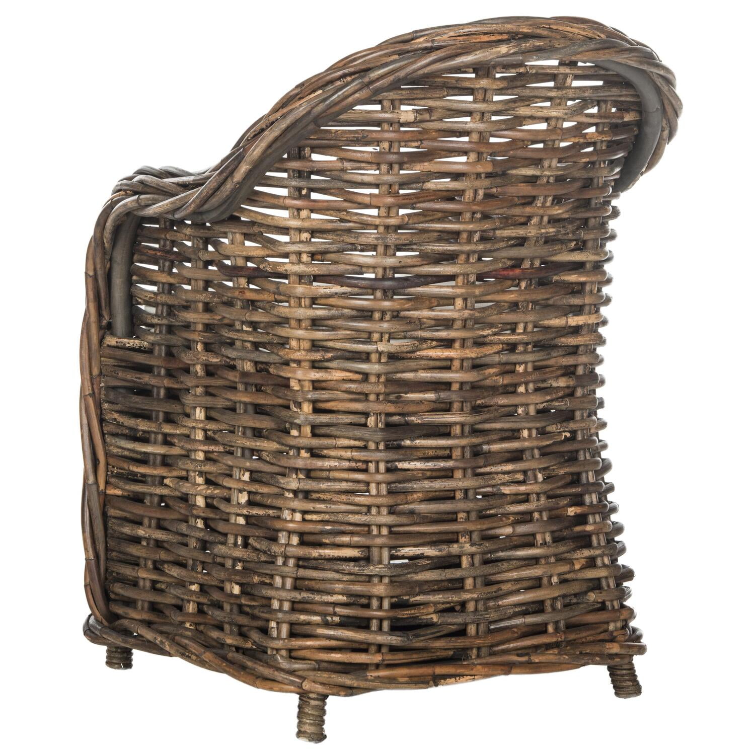 Modern Variegated Brown Rattan Club Chair with Cushions