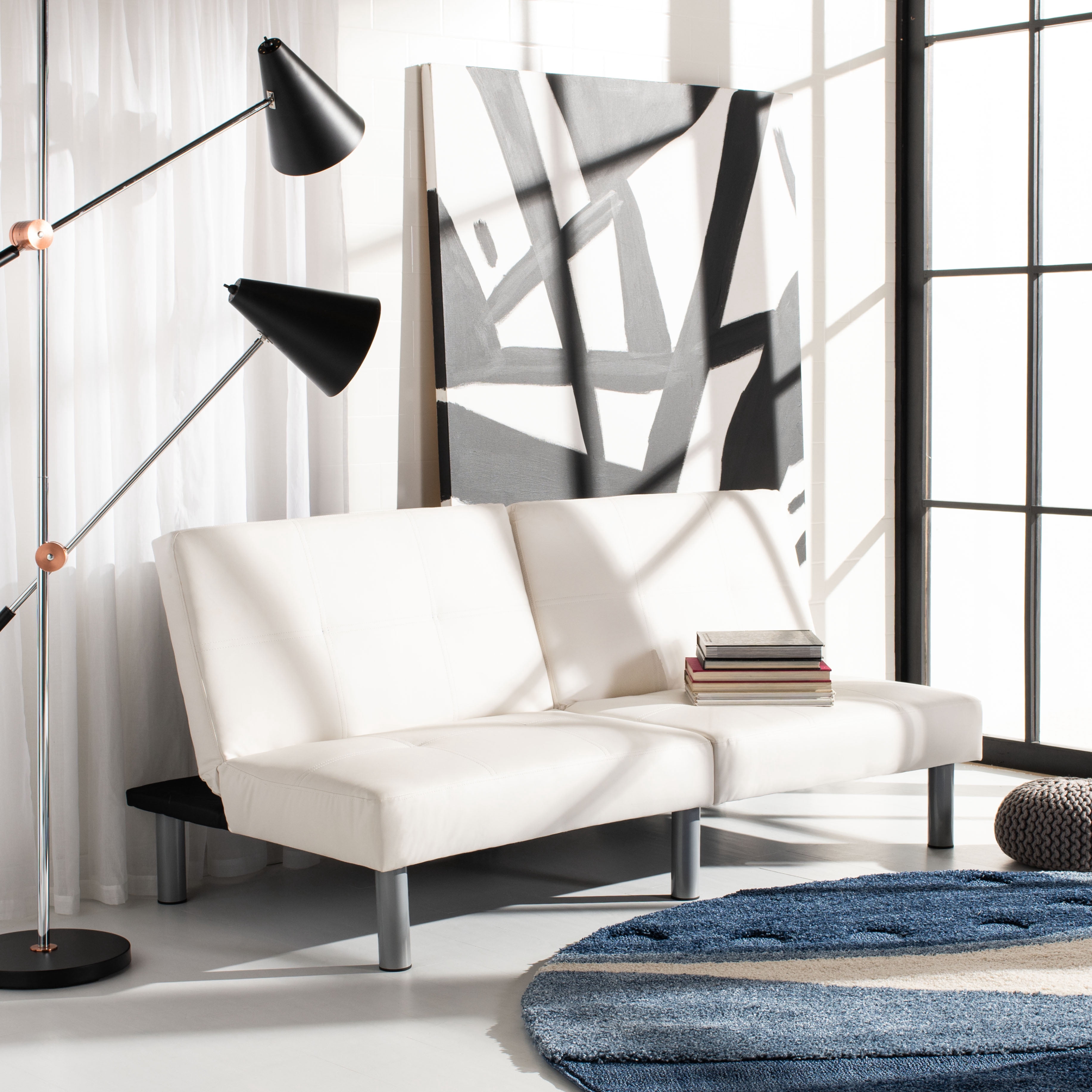 Safavieh Noho Modern Foldable Futon Bed, White/Silver