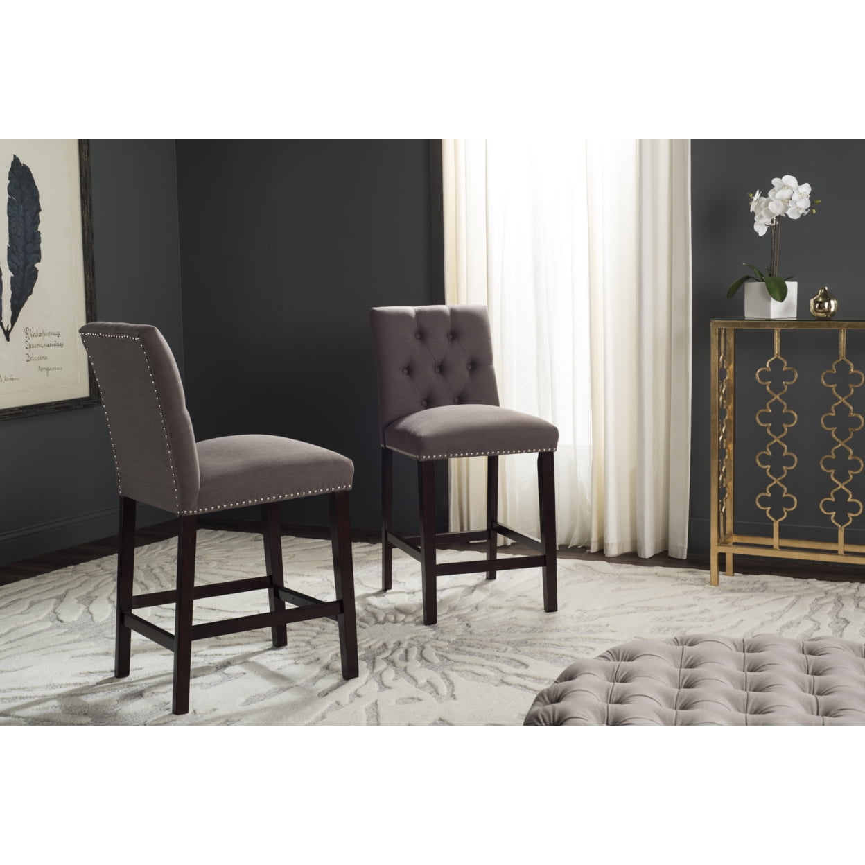 Norah Dark Taupe and Espresso Wood Metal Counter Stools (Set of 2)