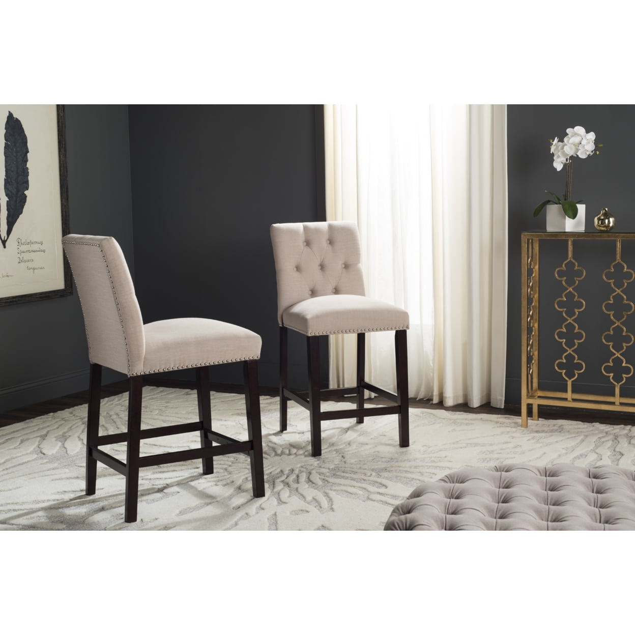Norah Beige Wood and Metal Counter Stools, Set of 2