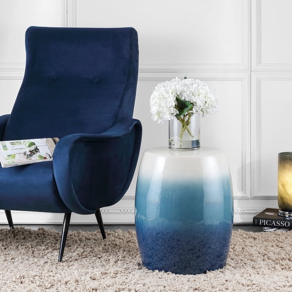 Safavieh Norel 19" Contemporary Gradient Ombre Weather-Resistant Ceramic Garden Stool, Blue