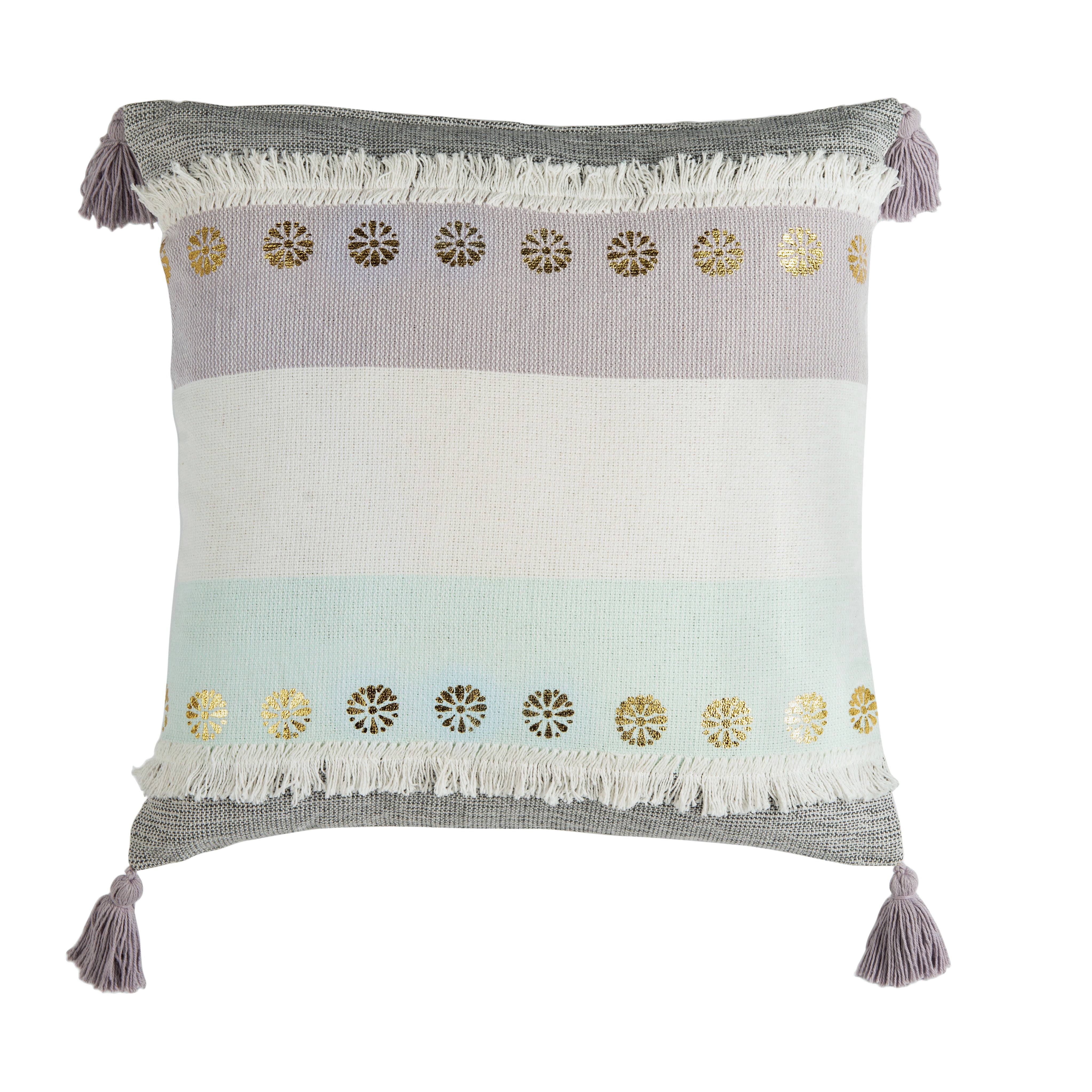 Norra 20" Gray and Gold Cotton Throw Pillow